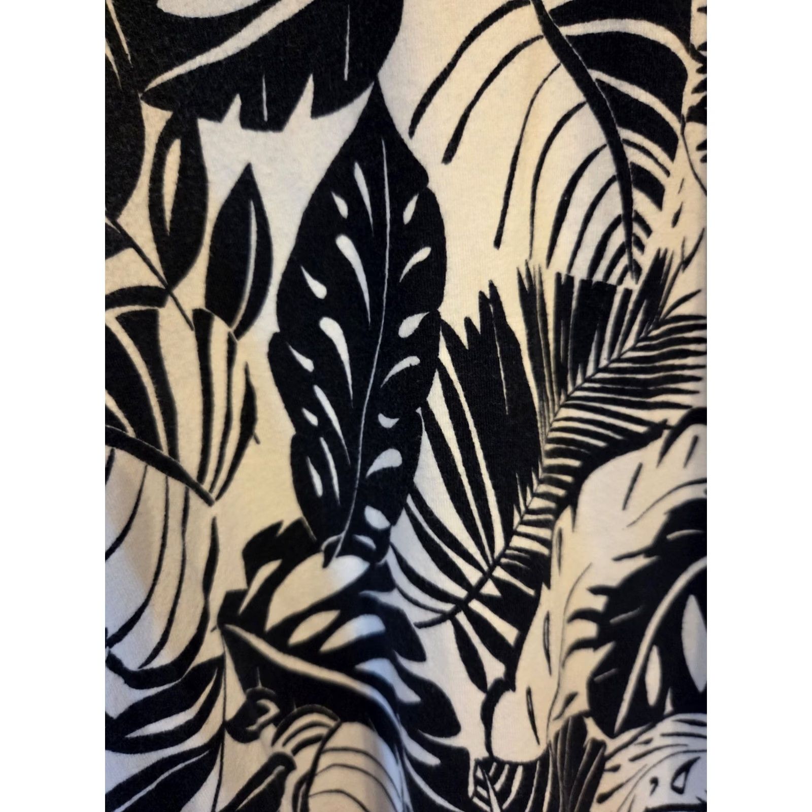 Vintage Hearts Of Palm Woman Black White Abstract Leaf Print 3/4 Sleeve Casual Top 2X Size XXL / US 16-18 / IT 52-54 - 4 Thumbnail