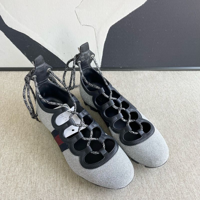 Gucci Gucci Silver Leather Grift Soccer Shoes 0079 Size US 5.5 / EU 38 - 1 Thumbnail