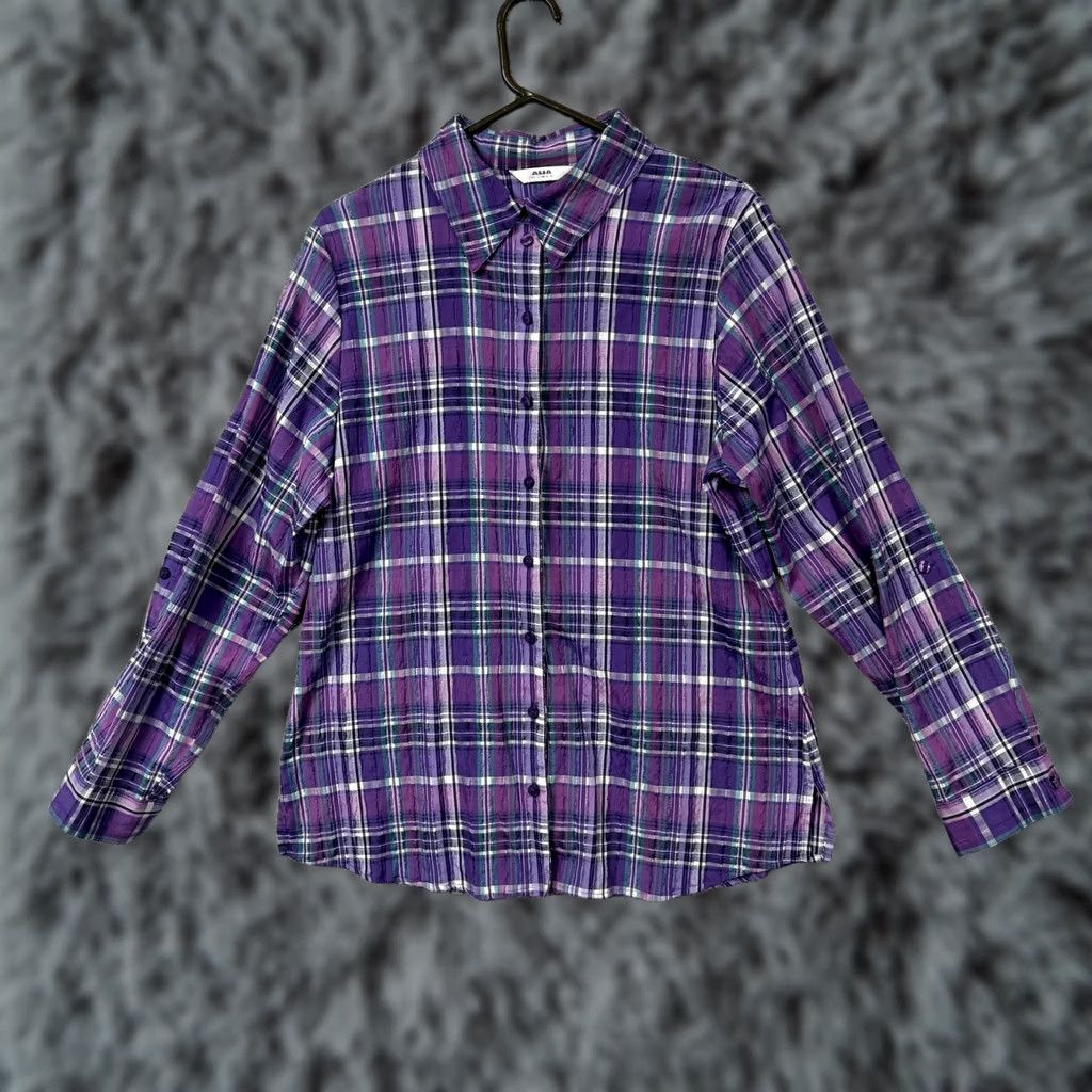 Vintage Alia Button Up Shirt M Purple Plaid Lightweight Layering Granola Girl Cabincore Womens Button-Up Shirt Long Sleeve Collared Size M / US 6-8 / IT 42-44 - 1 Thumbnail