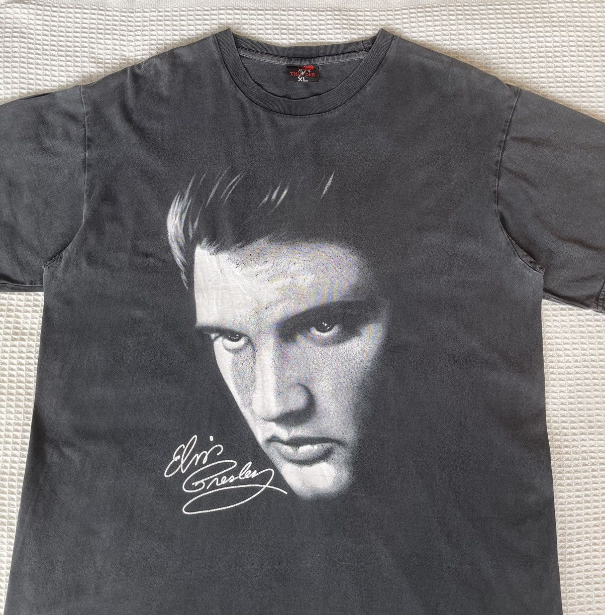 Band Tees Vintage90💢ELVIS PRESLEY💢Big Print Mirror Sun Faded Black Tee Size US XL / EU 56 / 4 - 4 Thumbnail