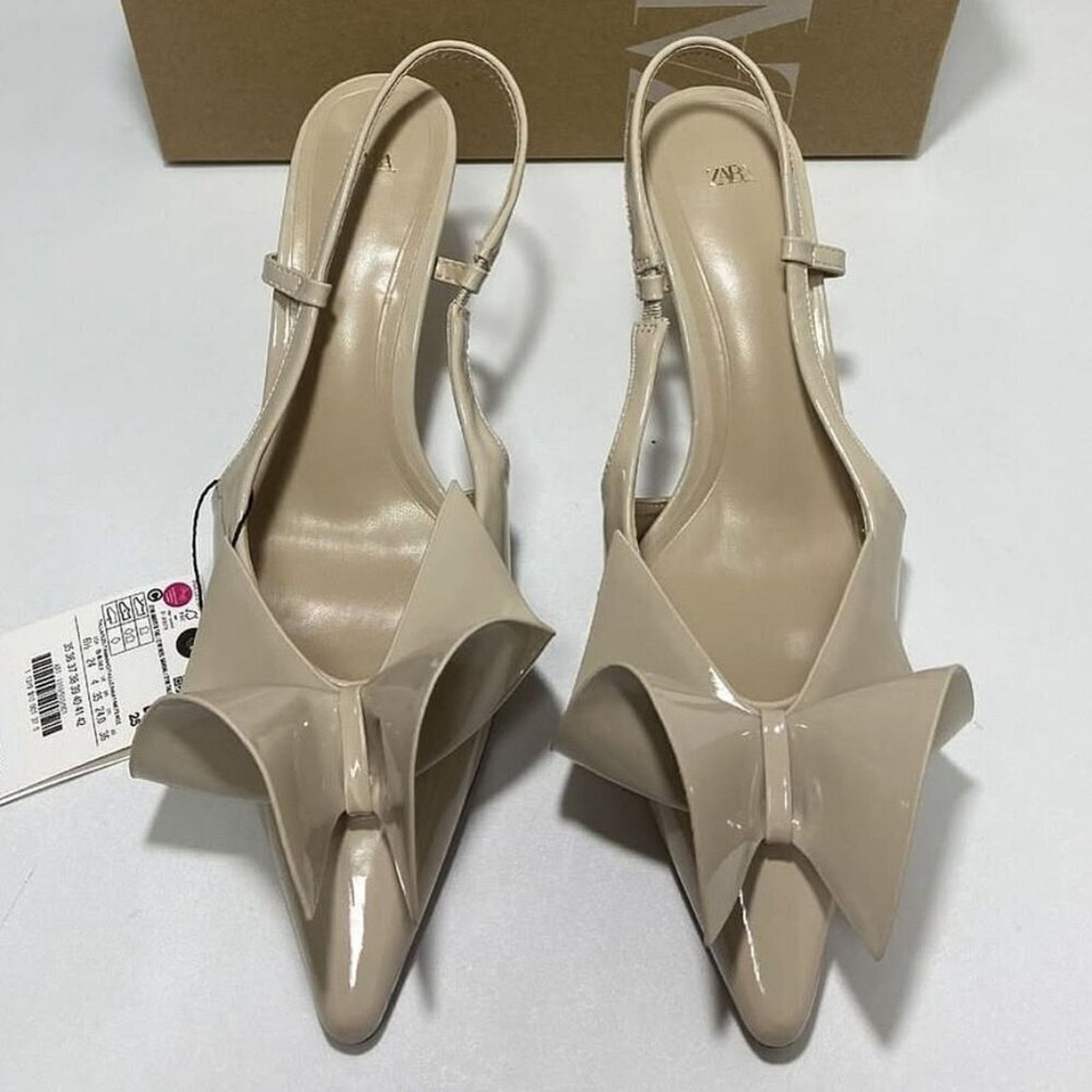 Zara Zara Bow Slingback Heels Cream Pointed Toe NWT Size US 6.5 / IT 36.5 - 20 Thumbnail