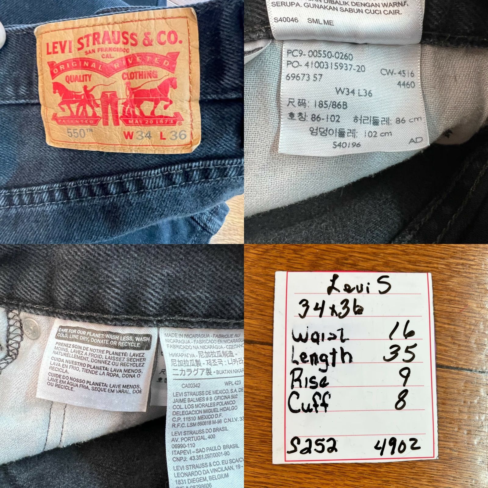Levi's Levi's 550 Mens Flat Front Low Rise Black Denim Jeans 34X36 5-Pocket Design Size US 32 / EU 48 - 8 Thumbnail