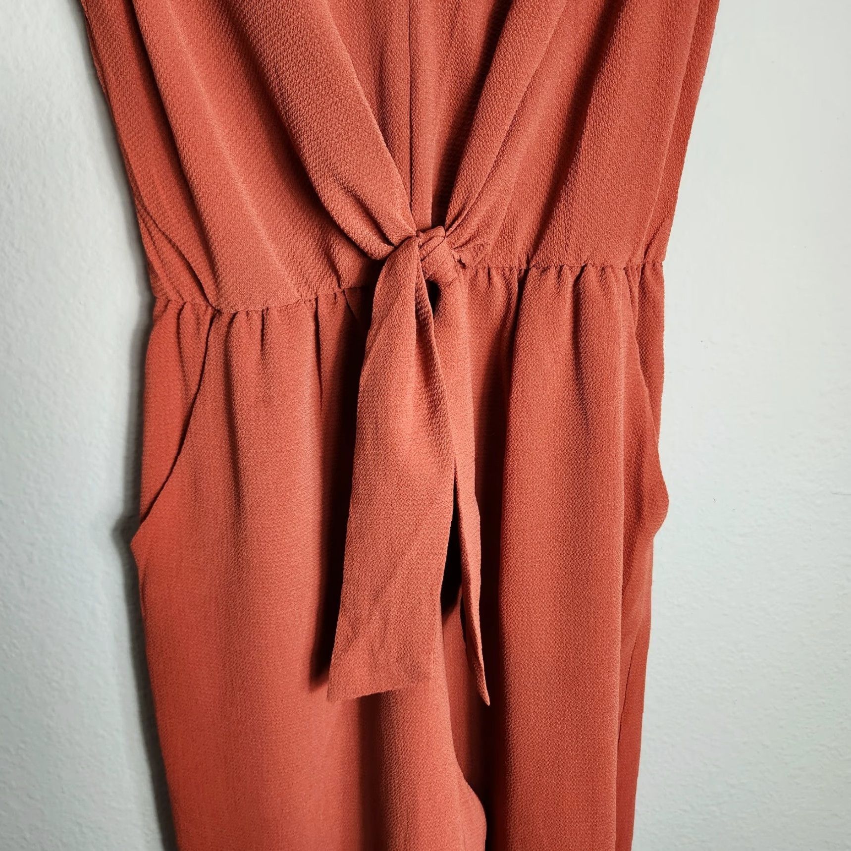 Vintage As U Wish Jumpsuit Womens Burnt Orange Sleeveless V-Neck Wide Leg S Size 28" / US 6 / IT 42 - 2 Thumbnail
