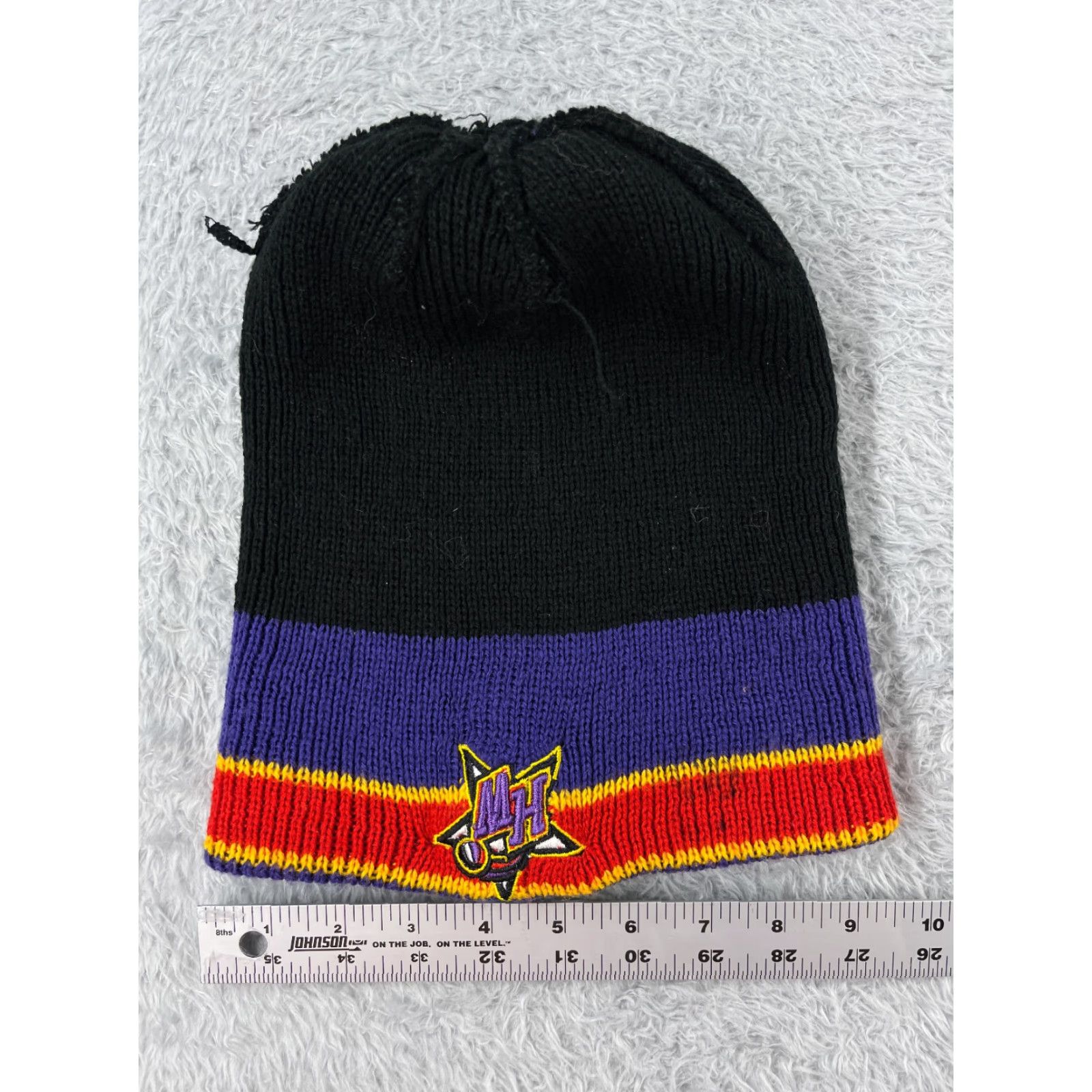 Vintage Harlem Wizards Beanie Black Red Purple Stripe Acrylic Pom Adult One Size Size ONE SIZE - 6 Thumbnail