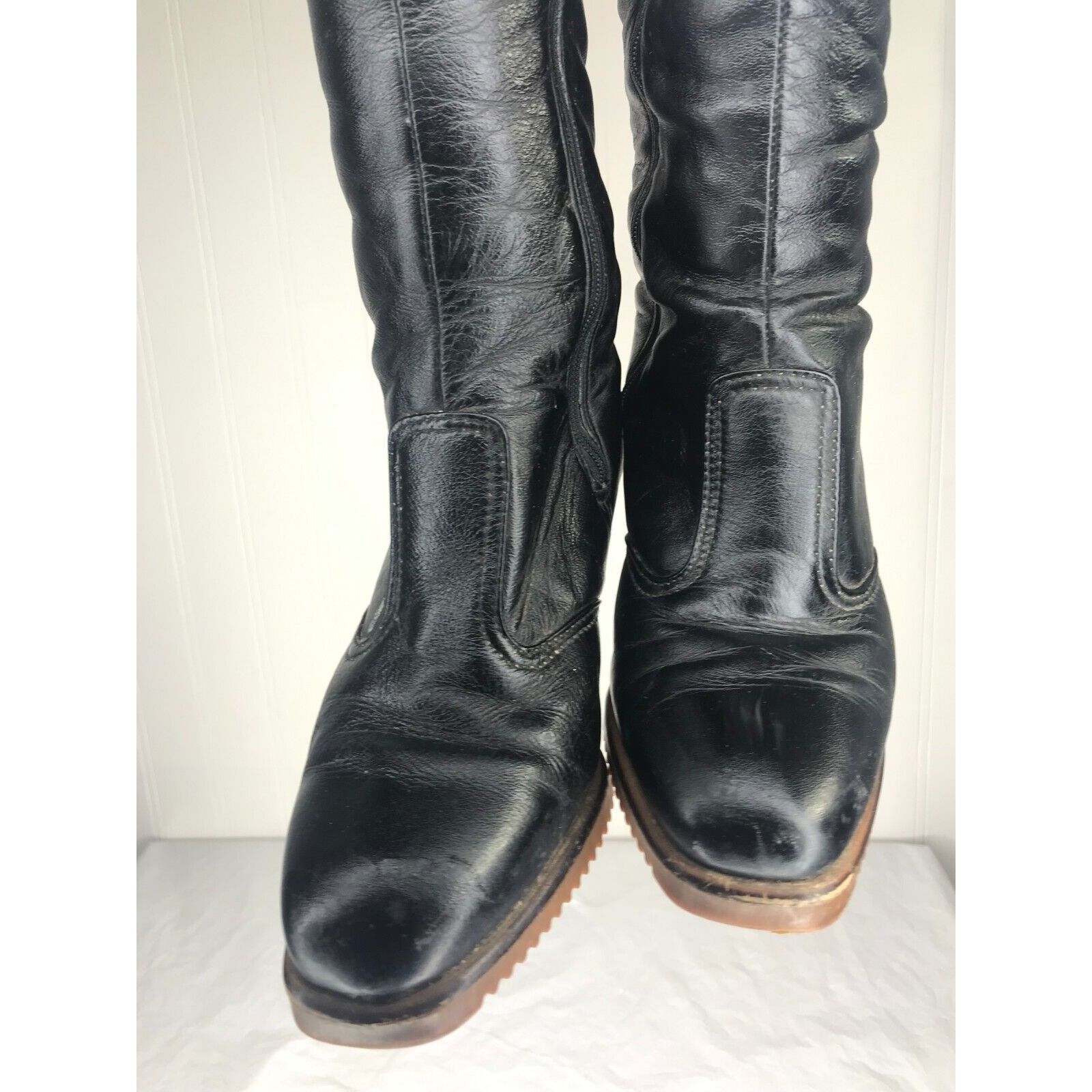 Vintage Vintage 1970s Cobbies Black Leather Block Heel Zipper Knee H Size US 6.5 / IT 36.5 - 5 Thumbnail