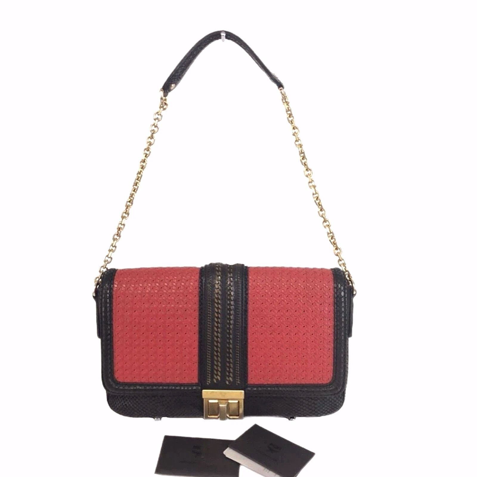 MCM MCM Red & Black Embossed Snake Leather & Chain Shoulder Bag Size ONE SIZE - 2 Thumbnail