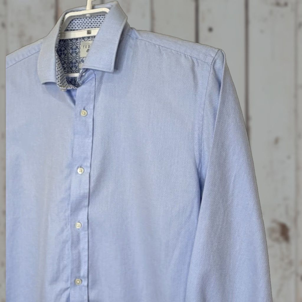 Ted Baker Ted Bake Endurance Button Front Shirt Mens Sz 15 Blue Texture Slim Fit Flip Cuff Size US S / EU 44-46 / 1 - 1 Thumbnail