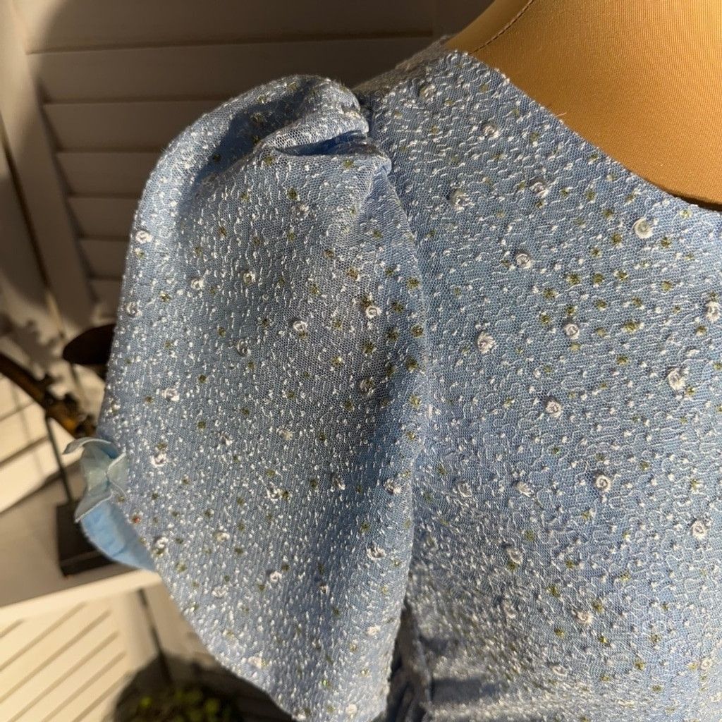 Vintage Vintage Peasant Dress Beaded Floral Puffed Sleeves Blue XL Size XXL / US 16-18 / IT 52-54 - 5 Thumbnail
