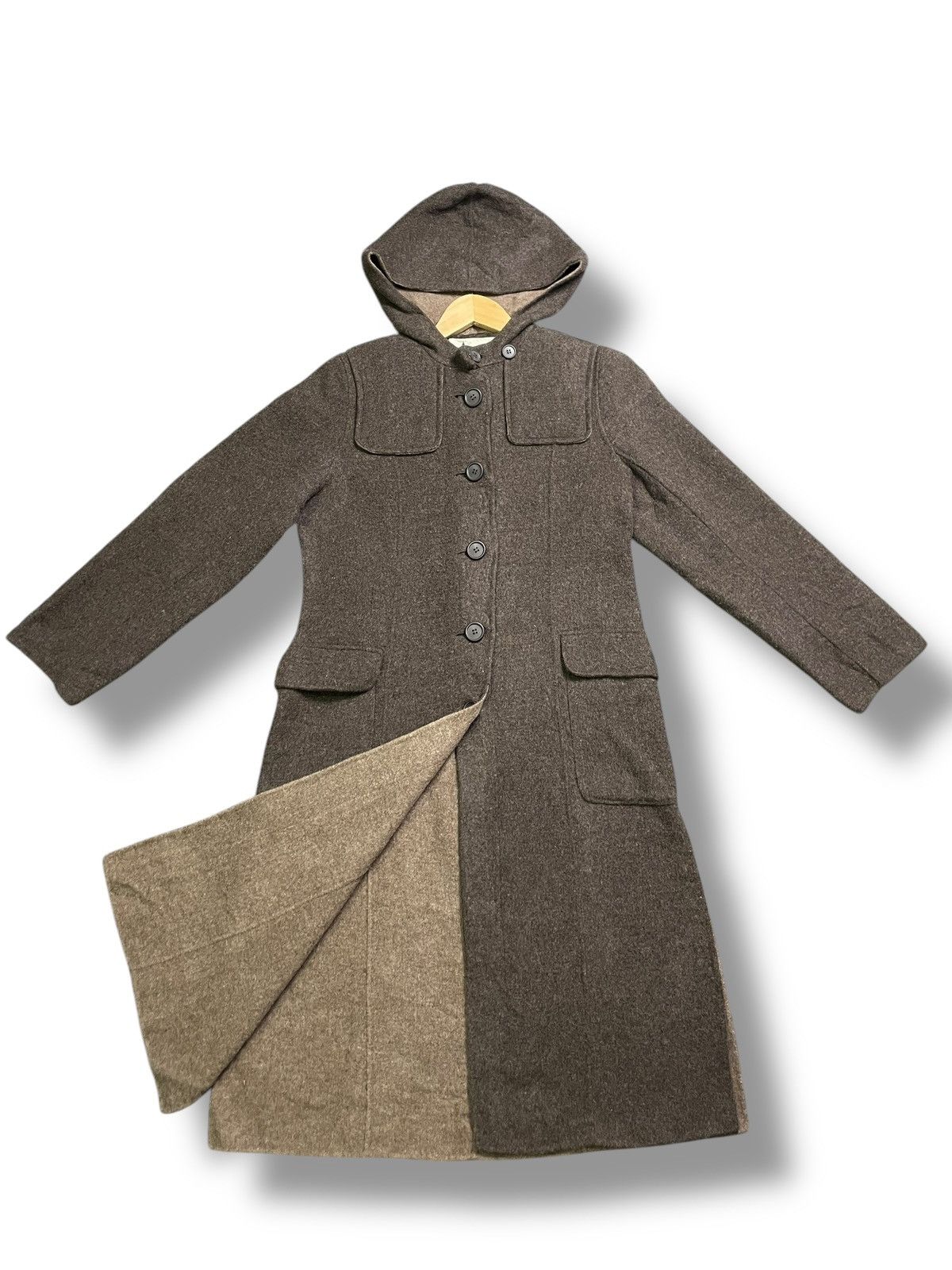Designer × Vintage Christian Aujard Hooded Alpaca Wool Blend Long Coat (37) Size US S / EU 44-46 / 1 - 2 Thumbnail