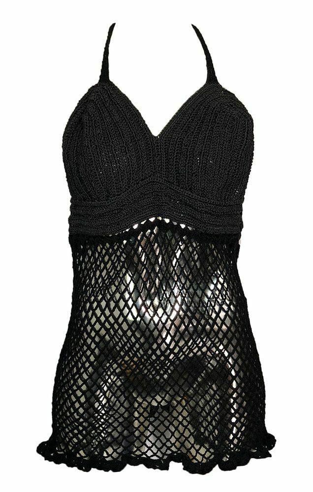 Designer Pre Owned Black Hand Made Crocheted Blouse L Size L / US 10 / IT 46 - 1 Thumbnail