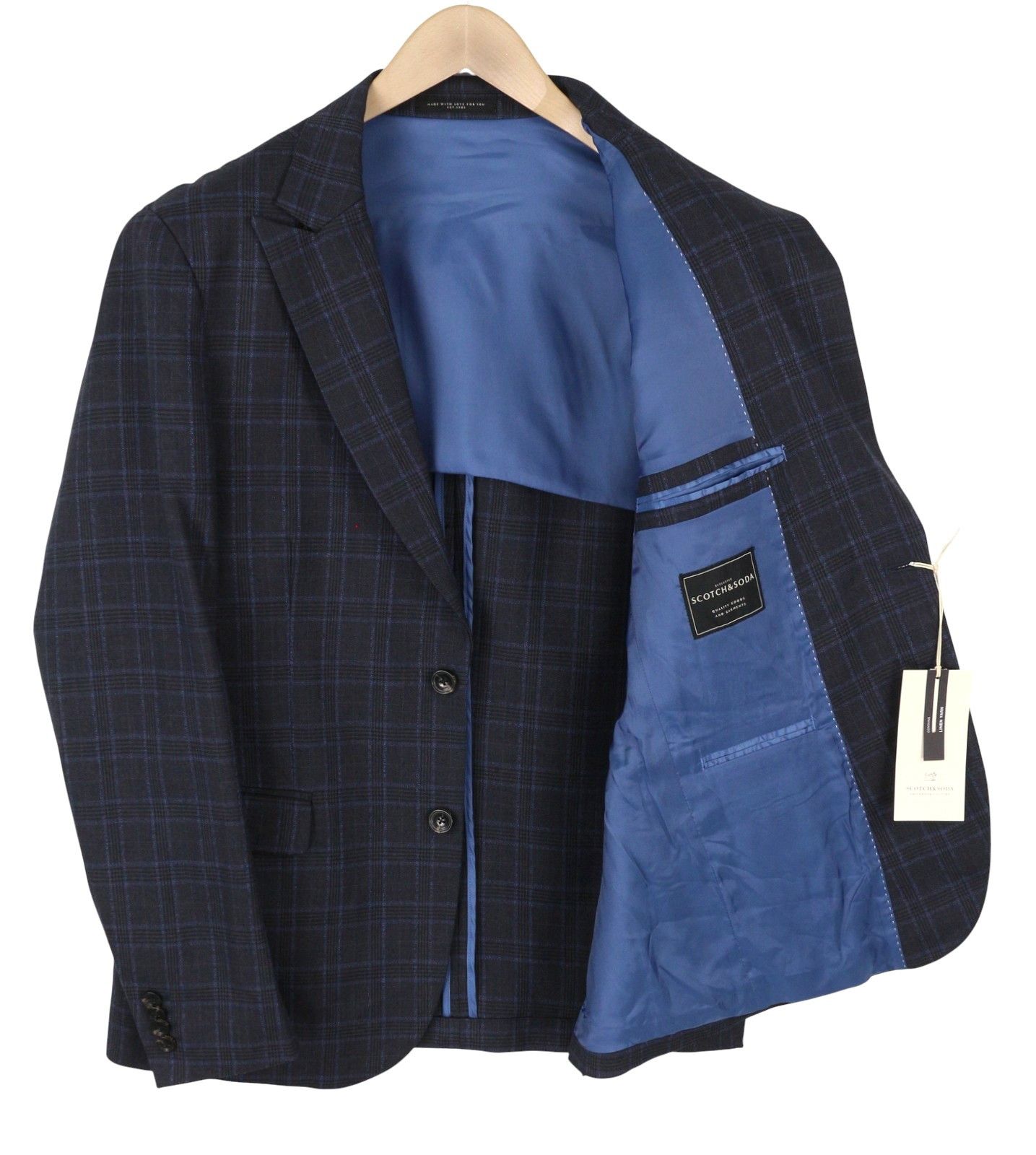Scotch & Soda M Navy Check Wool Blend Peak Blazer 88536 Size 38R - 2 Thumbnail
