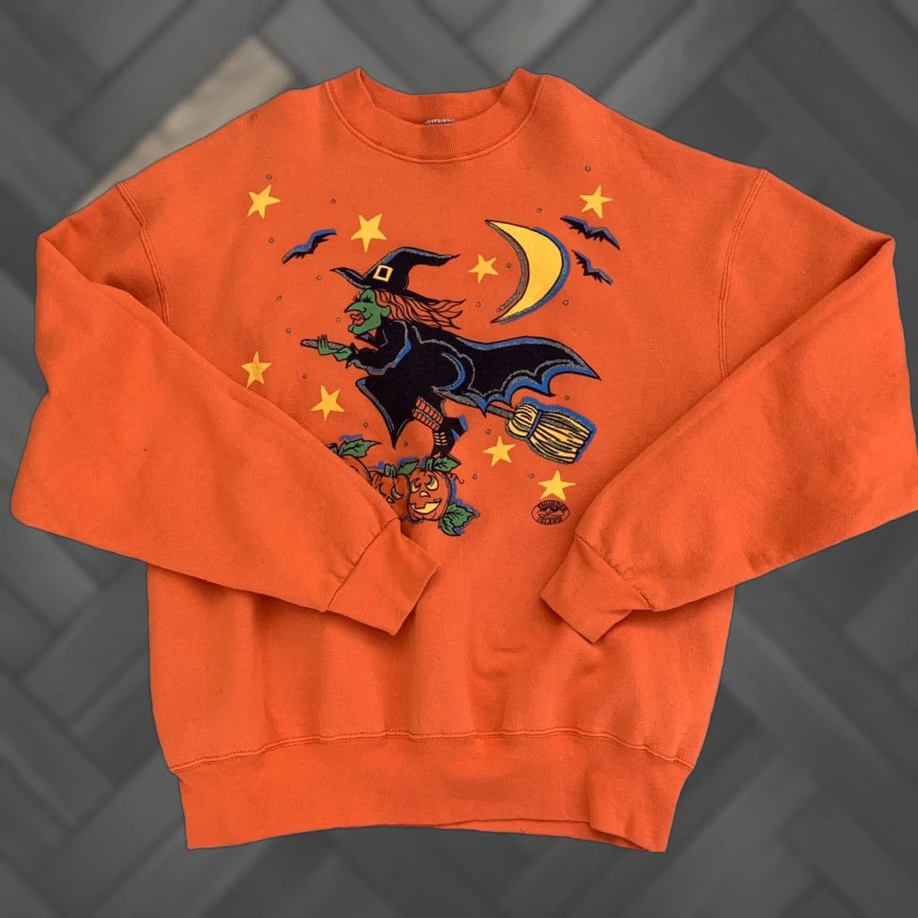 Fruit Of The Loom VINTAGE Fruit of the Loom Sweatshirt Halloween Witch Pumpkins 90s Graphic Print Pullover Long Sleeve Orange XL Unisex Adults Size US XL / EU 56 / 4 - 1 Thumbnail