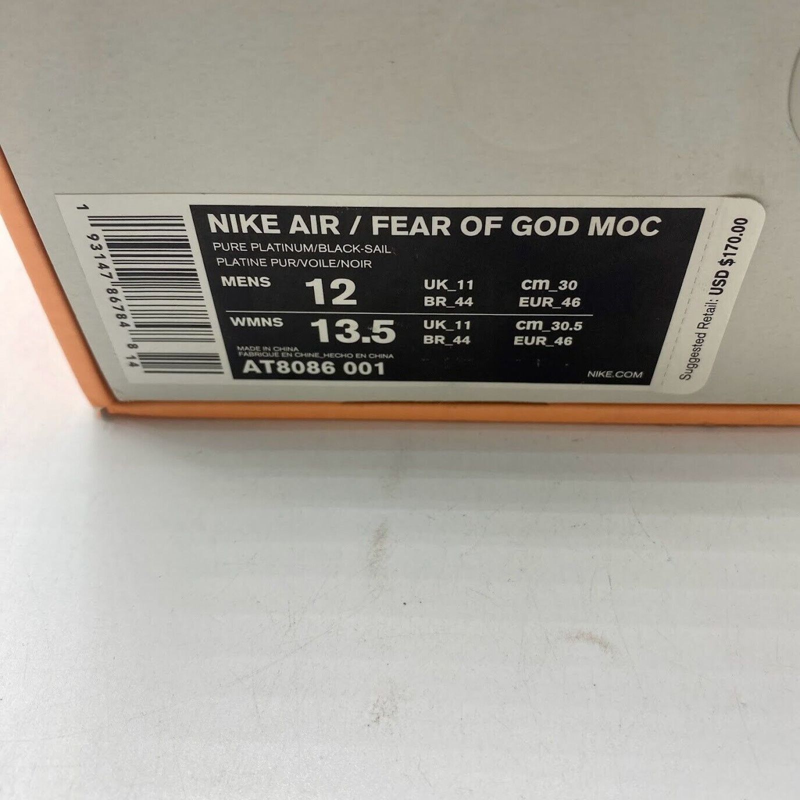 Nike NEW Nike Air / Fear Of God MOC Platinum Black AT8086 001 Size US 12 / EU 45 - 9 Thumbnail