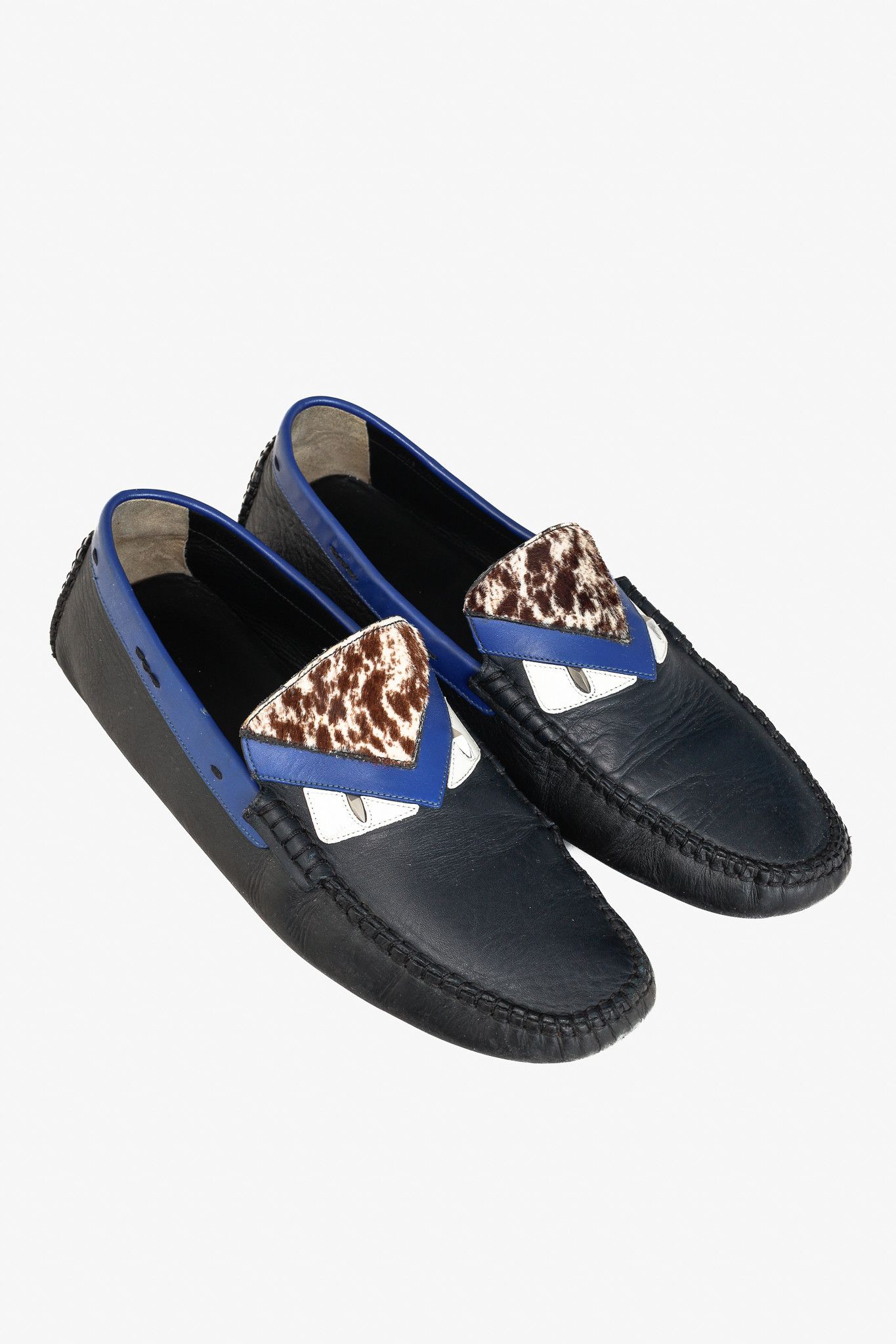Fendi Fendi Monster Eyes Blue & Pony Hair Trim Driving Mocs Size US 9 / EU 42 - 1 Thumbnail