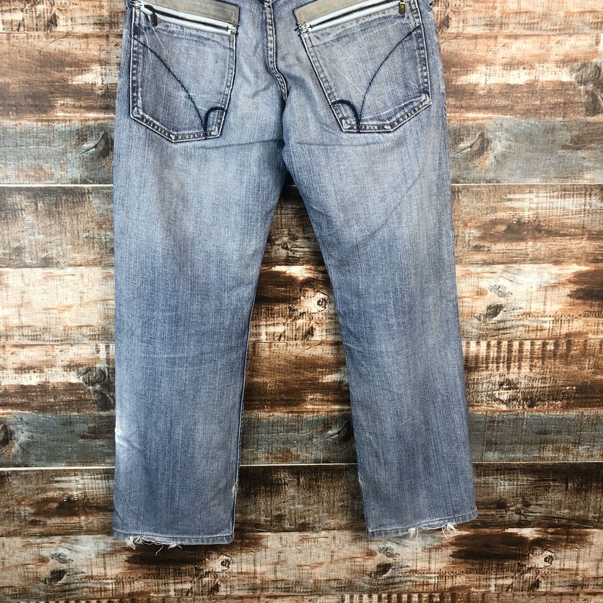 Japanese Brand Back Number Blue Distressed Denim Pants #A2098 Size US 30 / EU 46 - 19 Thumbnail