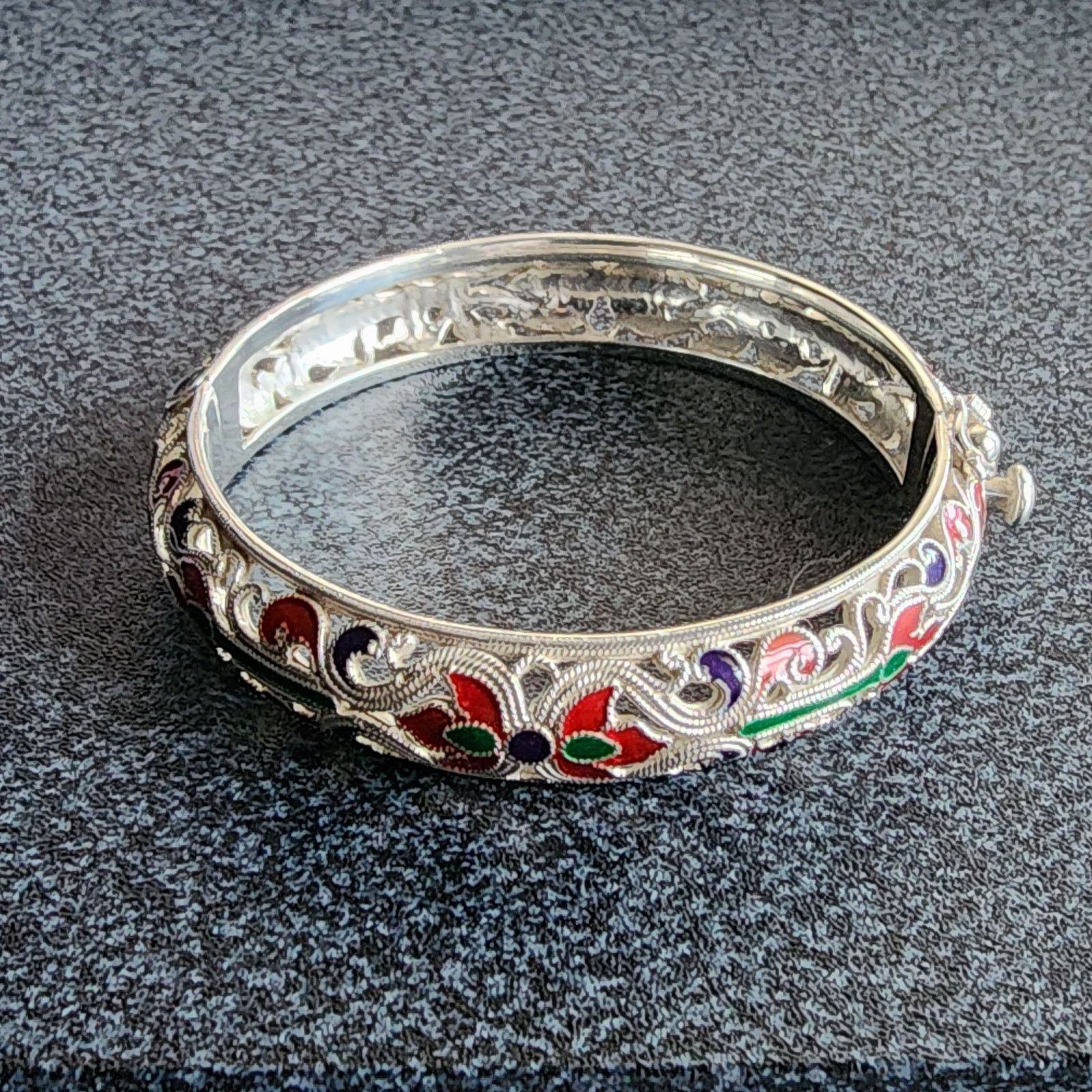 Designer .925 Sterling Silver Enamel Filigree Bangle Bracelet Vintage Size ONE SIZE - 3 Thumbnail