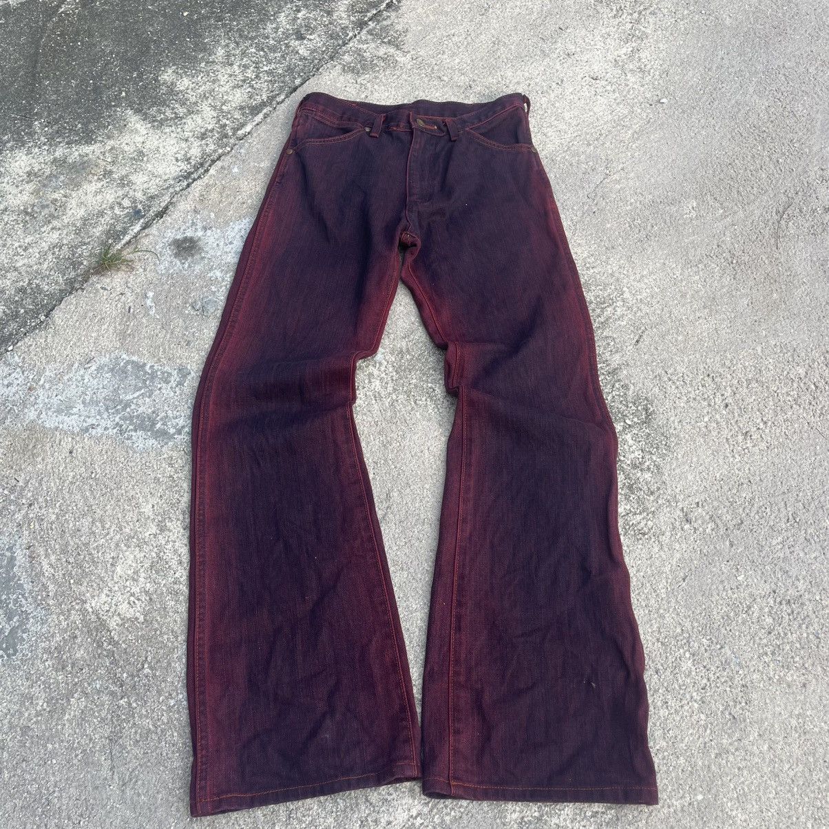 Rare Flare Wrangler Japan Red Hue Denim Rare Overdyed Wash