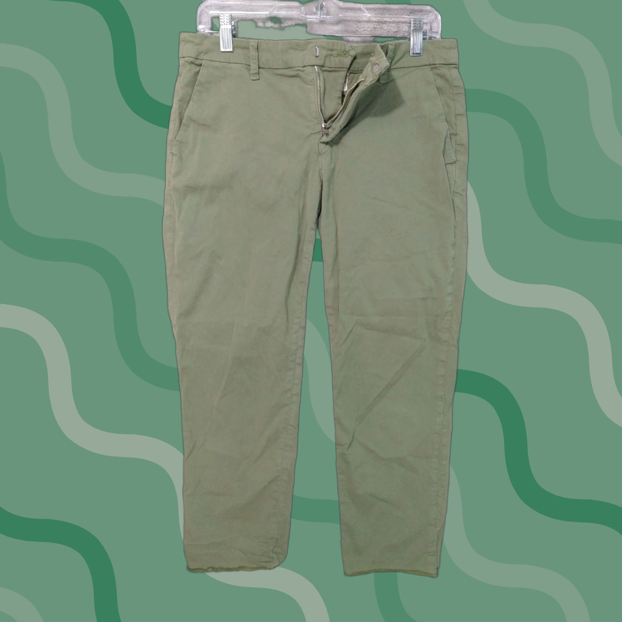 Frank & Eileen FRANK & EILEEN PANTS Womens 4 Green Wicklow Italian Chino Twill Low Rise 24 In Inseam Cotton Casual City Preppy Size 27" / US 4 / IT 40 - 1 Thumbnail