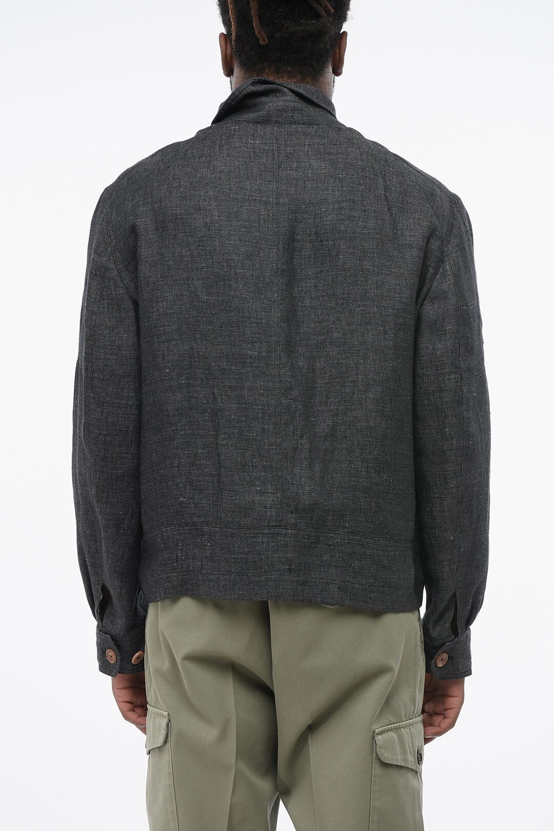 Brunello Cucinelli og1mm0725 Front Zipped Linen Overshirt in Dark Grey Size US XXL / EU 58 / 5 - 2 Thumbnail