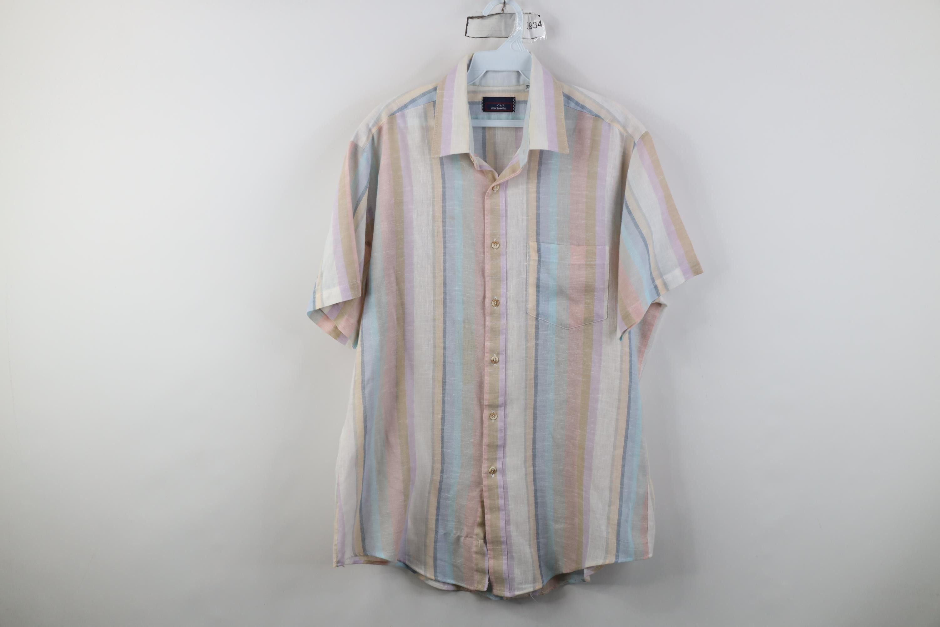Vintage Vintage 70s Streetwear Knit Pastel Striped Button Shirt USA Size US L / EU 52-54 / 3 - 1 Thumbnail
