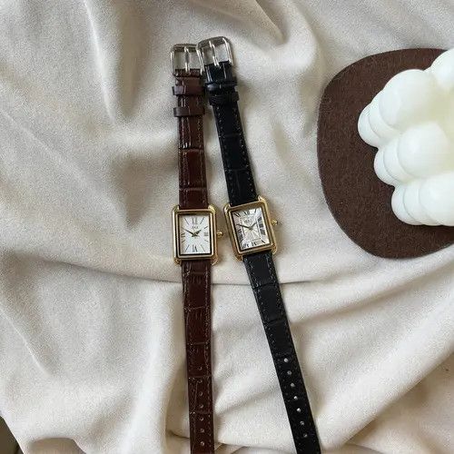 Jewelry Leather Strap Rectangular Gold Watch, Classic Wristwatch Size ONE SIZE - 6 Thumbnail