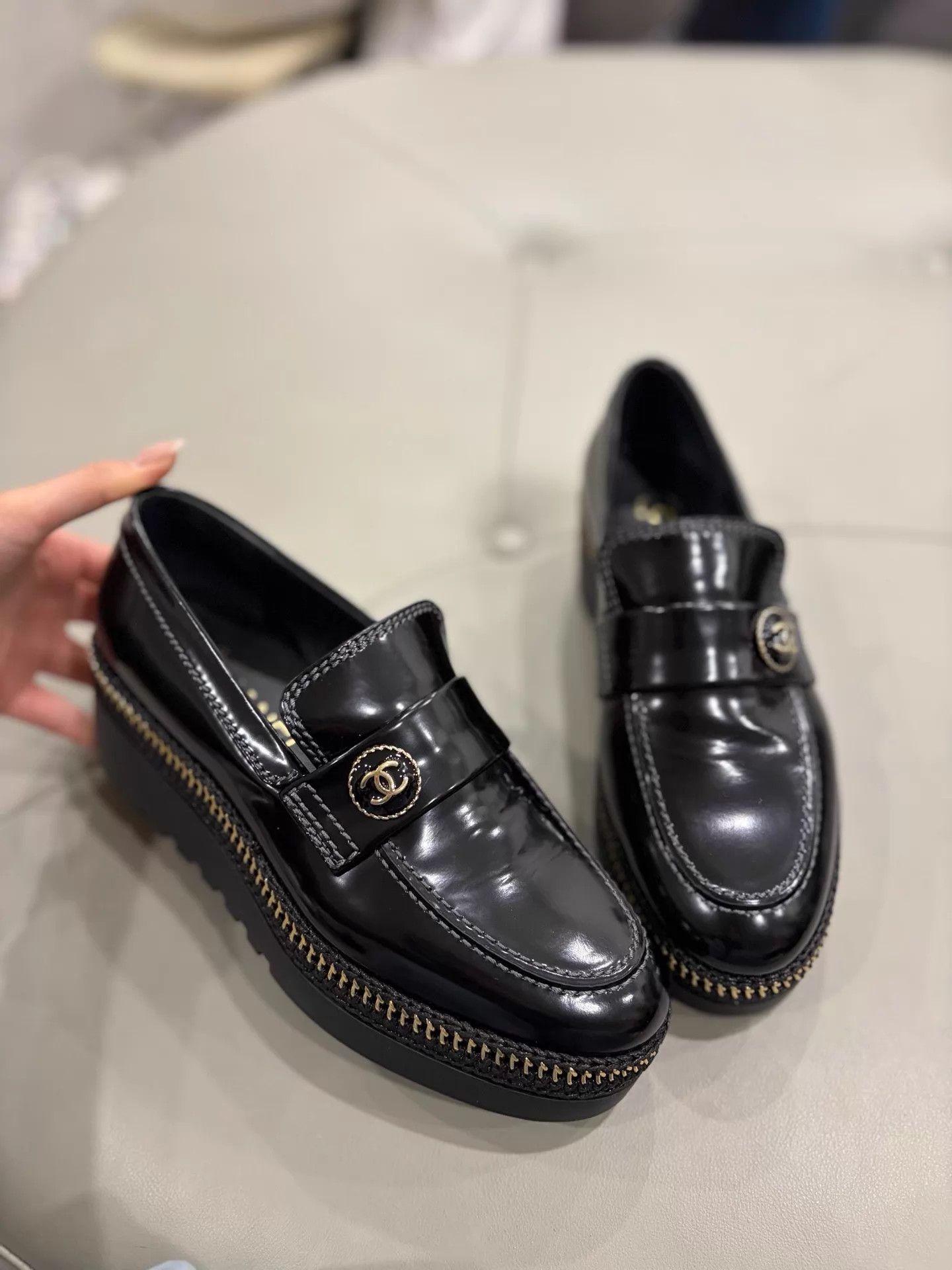 Chanel Chanel black leather platform loafer 99 new 37.5 Size US 7 / IT 37 - 1 Thumbnail