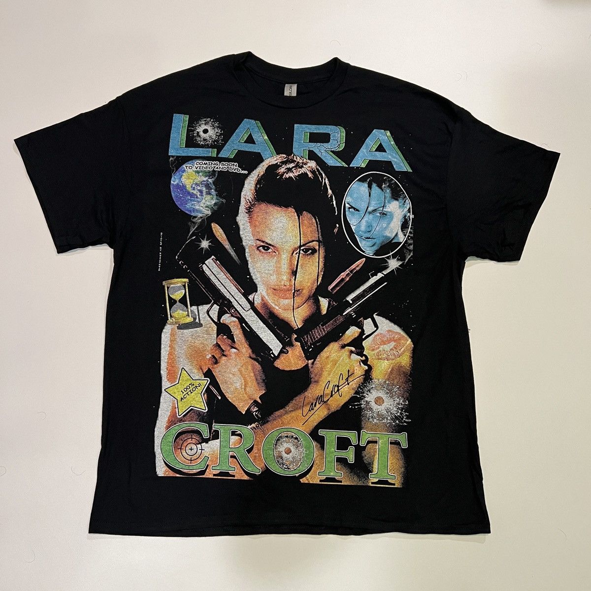 image of Movie Y2K Lara Croft Tomb Raider T-Shirt Tshirt 90's Style Bootleg in Black, Men's (Size XL)