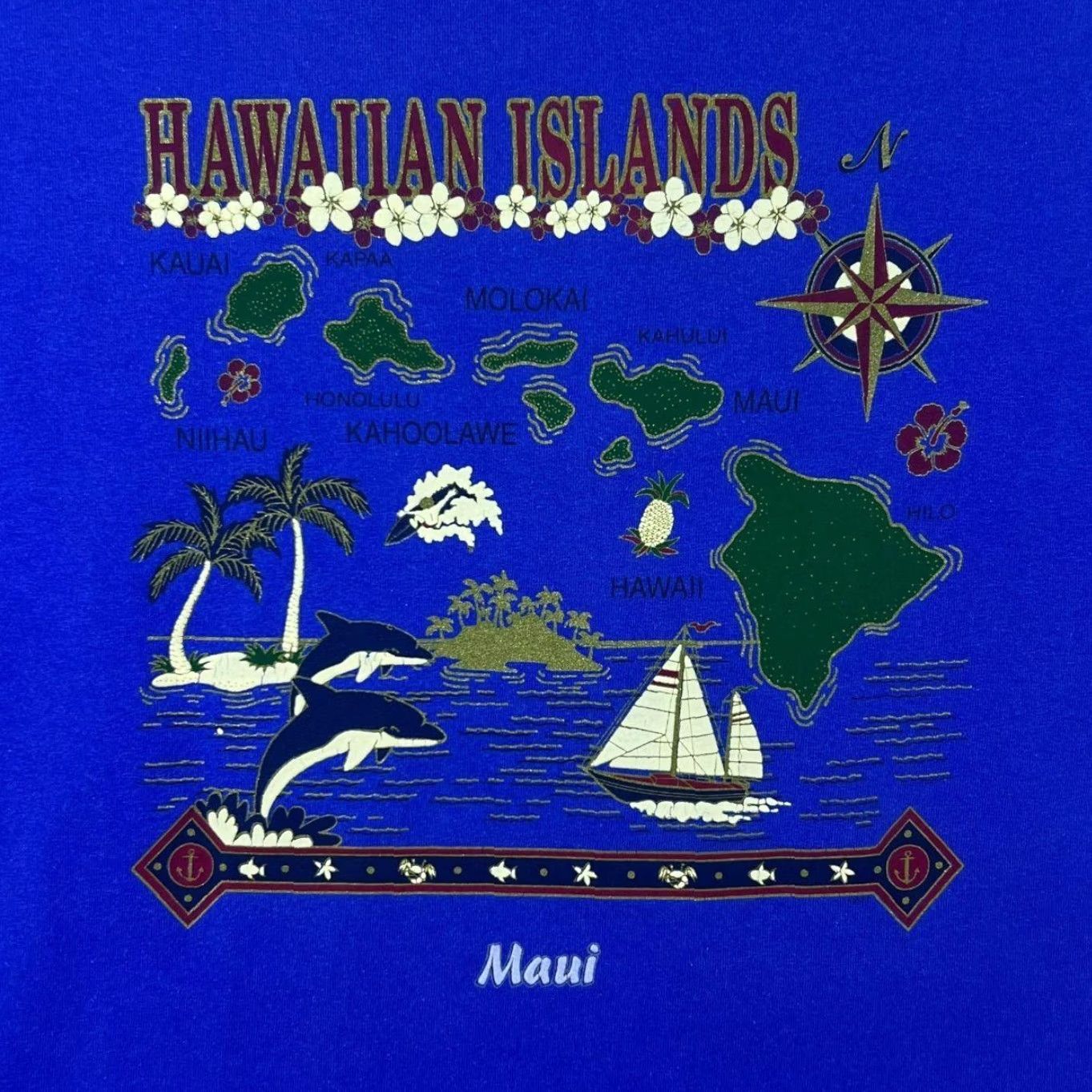 Vintage VINTAGE Murina Hawaiian T-Shirt XL Blue Men Shirt Ballad Spellout Graphic Maui Souvenir Front Back USA 90s Event Mens Size US XL / EU 56 / 4 - 5 Thumbnail