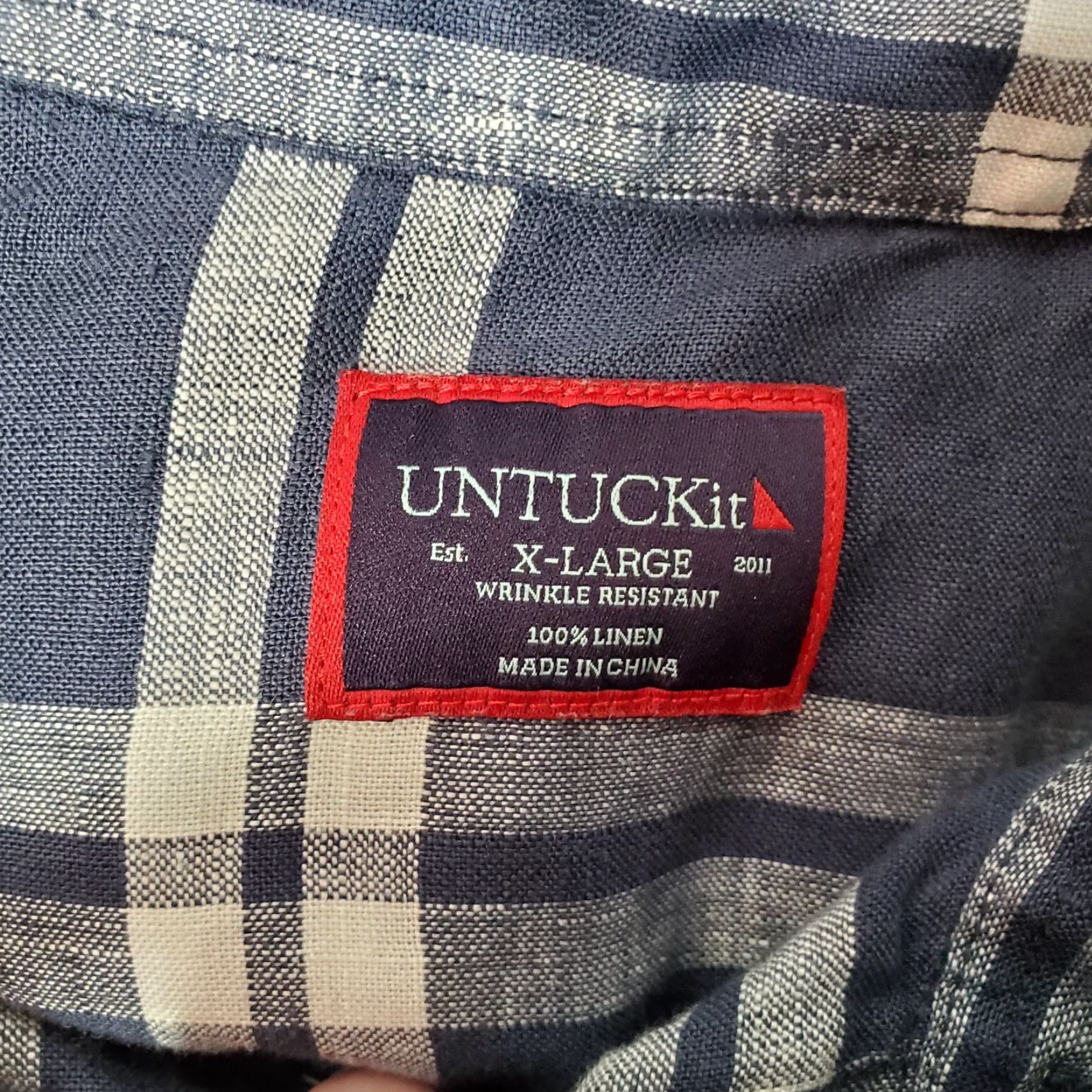 UNTUCKit UNTUCKit Shirt Mens XL Blue White Button-Up Long Sleeve Linen Collar Plaid Casual Outdoor Button-Down Mens Size US XL / EU 56 / 4 - 8 Thumbnail