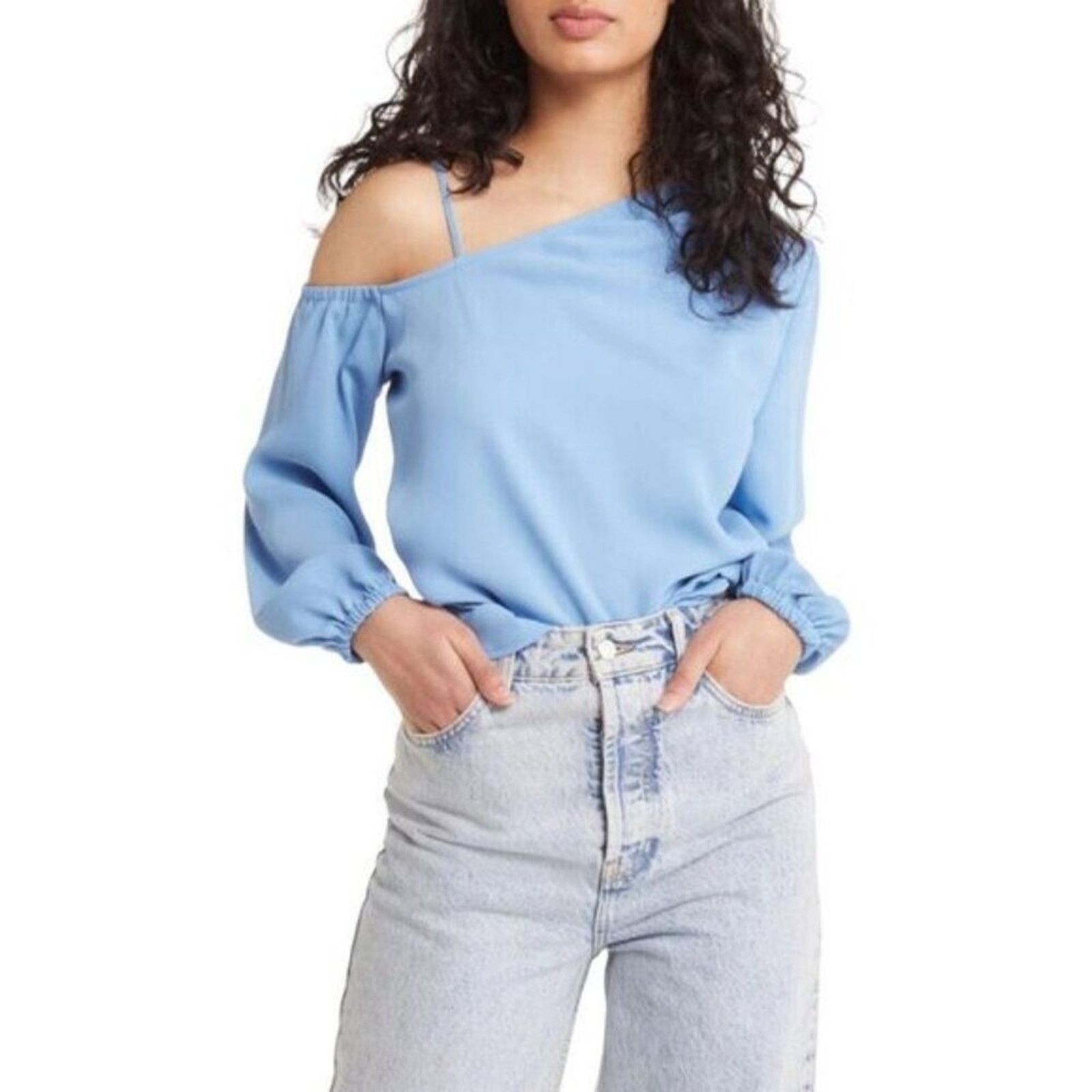 Other Open Edit Pleated Asymmetric Top Blue Size XXS NWOT $59 MSRP Size XXS / US 00 / IT 34 - 1 Thumbnail