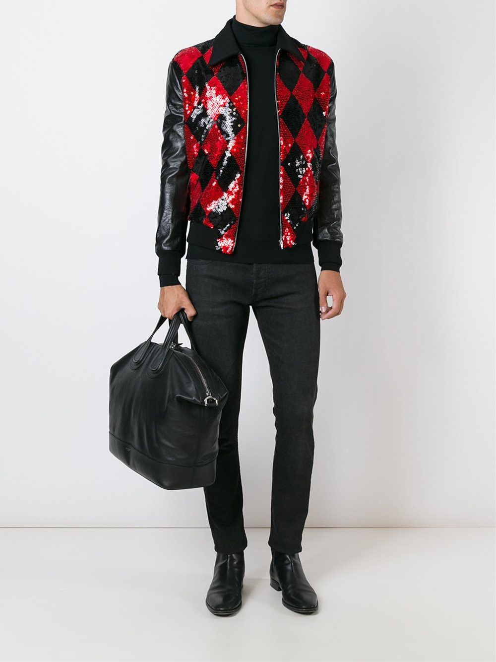 Saint Laurent Paris Sequin Embellished Wool and Leather Bomber Jacket Size US S / EU 44-46 / 1 - 2 Thumbnail