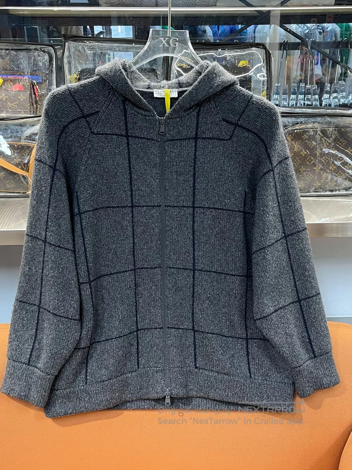 Brunello Cucinelli Brunello Cucinelli Gray Plaid Cashmere Zip Jacket. Size XS / US 0-2 / IT 36-38 - 1 Thumbnail