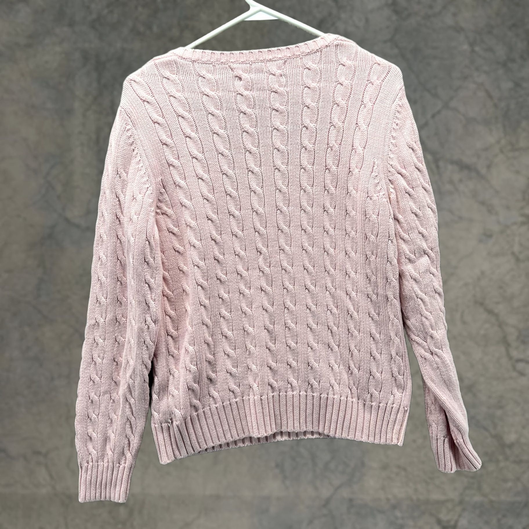 Tommy Hilfiger Tommy Hilfiger Sweater Womens Medium Pink Cable Knit V-Neck Pullover Cotton Size M / US 6-8 / IT 42-44 - 1 Thumbnail