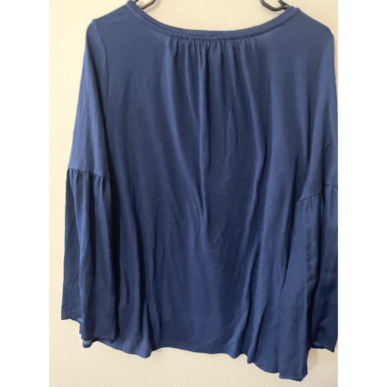 Ann Taylor Ann Taylor Loft Blouse Medium Navy Blue Long Sleeve Hi Lo Casual Crew Neck Womens Size M / US 6-8 / IT 42-44 - 3 Thumbnail
