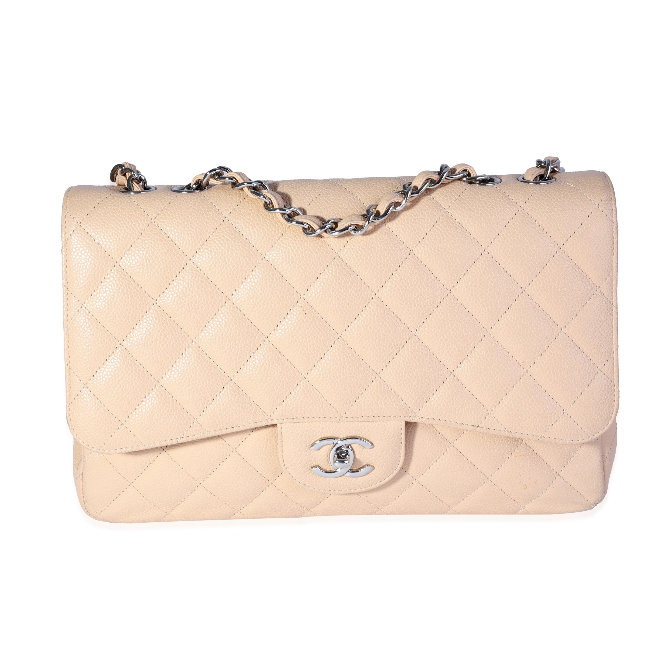 image of Chanel Beige Quilted Caviar Jumbo Classic Single Flap Bag, Women's