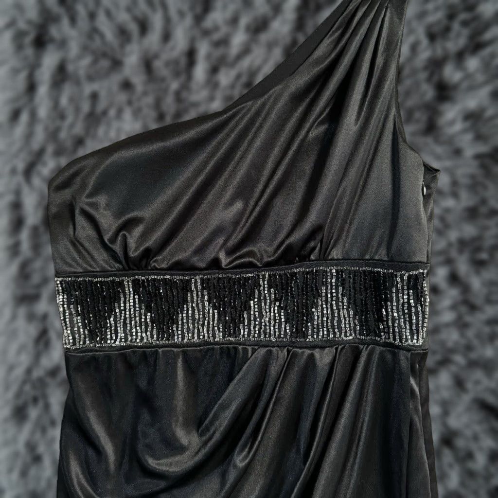 Vintage Y2K Dress Beaded One Shoulder Draped Bodycon Mini Party Prom Lined Satin Size XXL / US 16-18 / IT 52-54 - 1 Thumbnail
