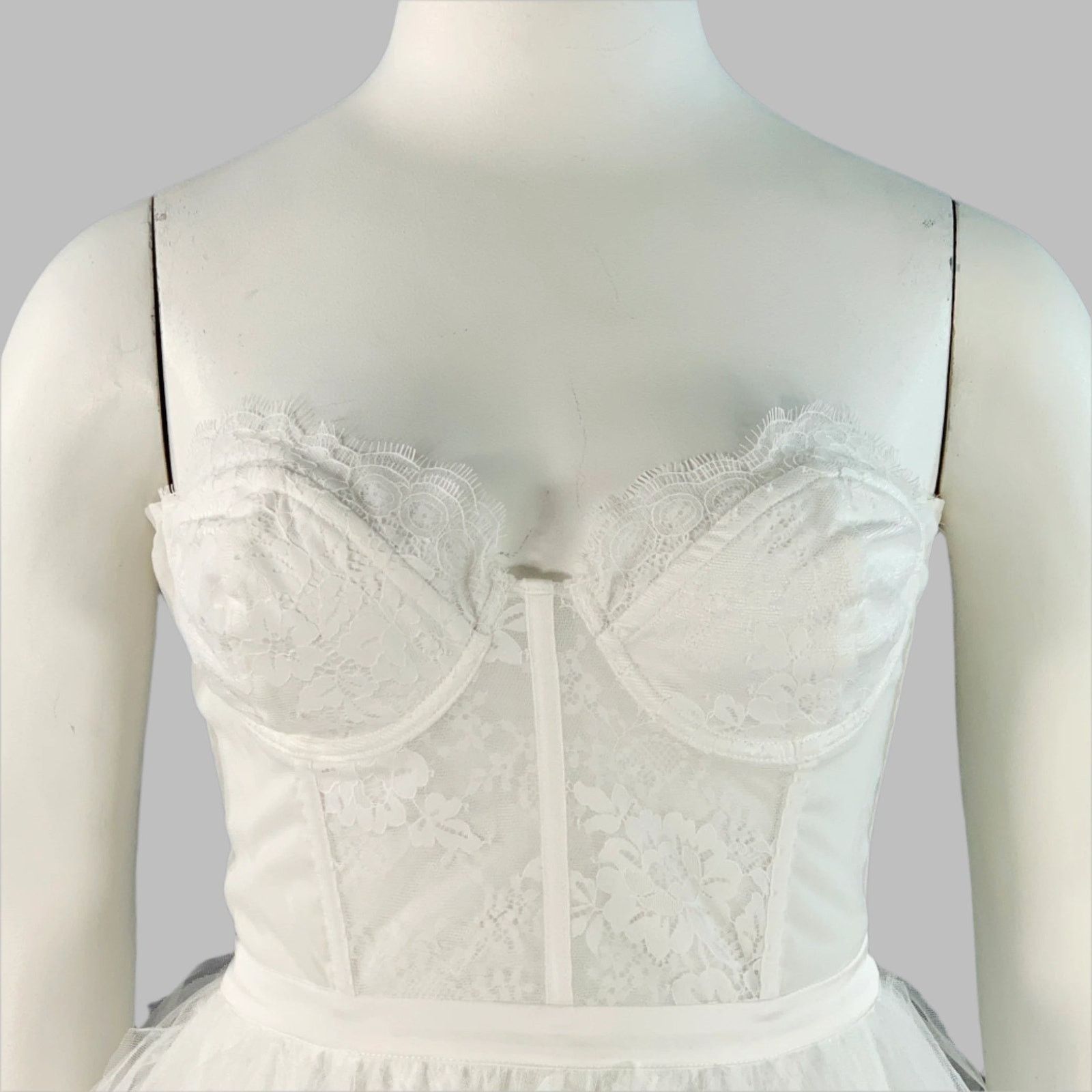 For Love & Lemons White Nylon Ruffled Lace Strapless Corset Dress Size L / US 10 / IT 46 - 2 Thumbnail