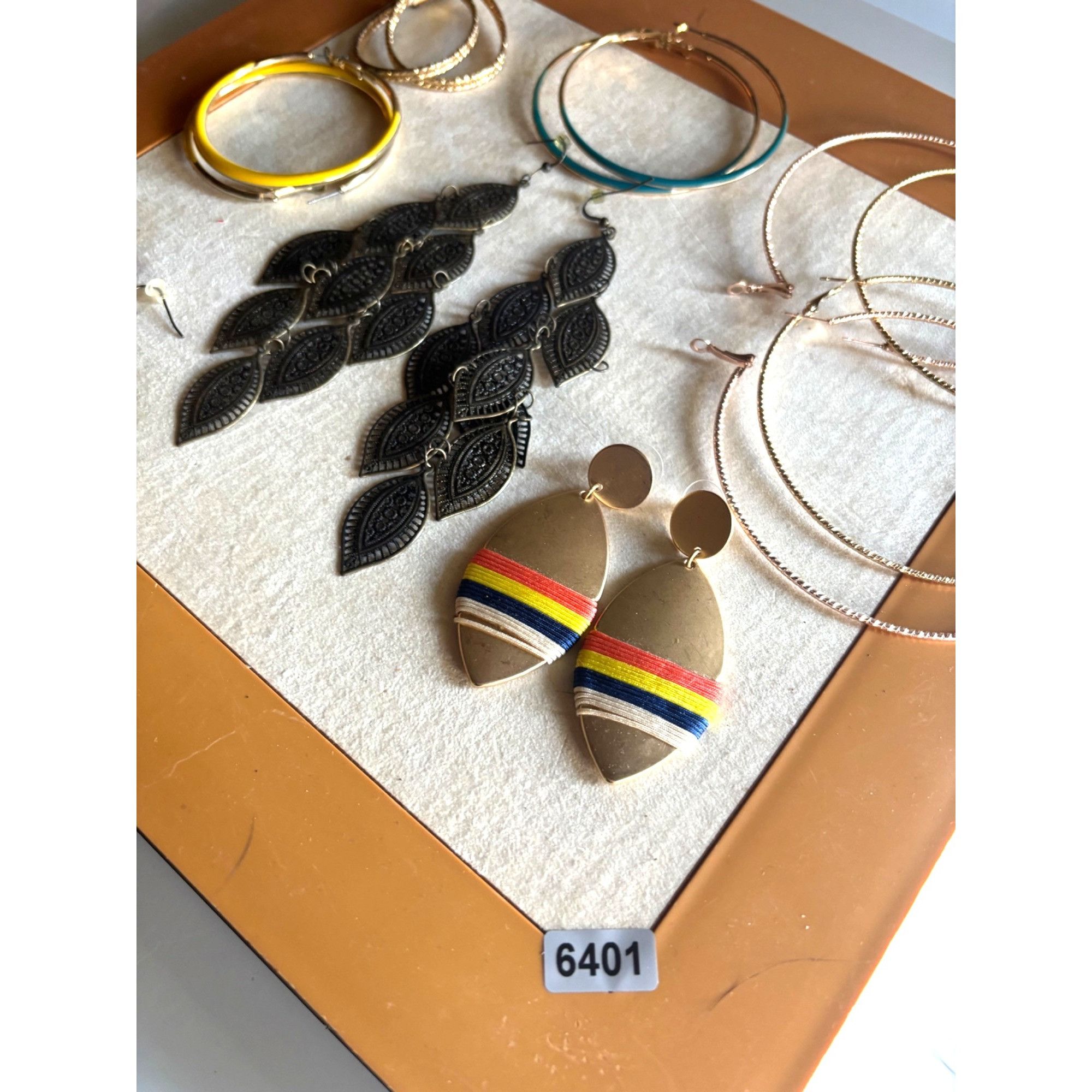 Other Mixed Earring Set With Gold Hoops Black Leaf Dangles Yellow Size ONE SIZE - 3 Thumbnail