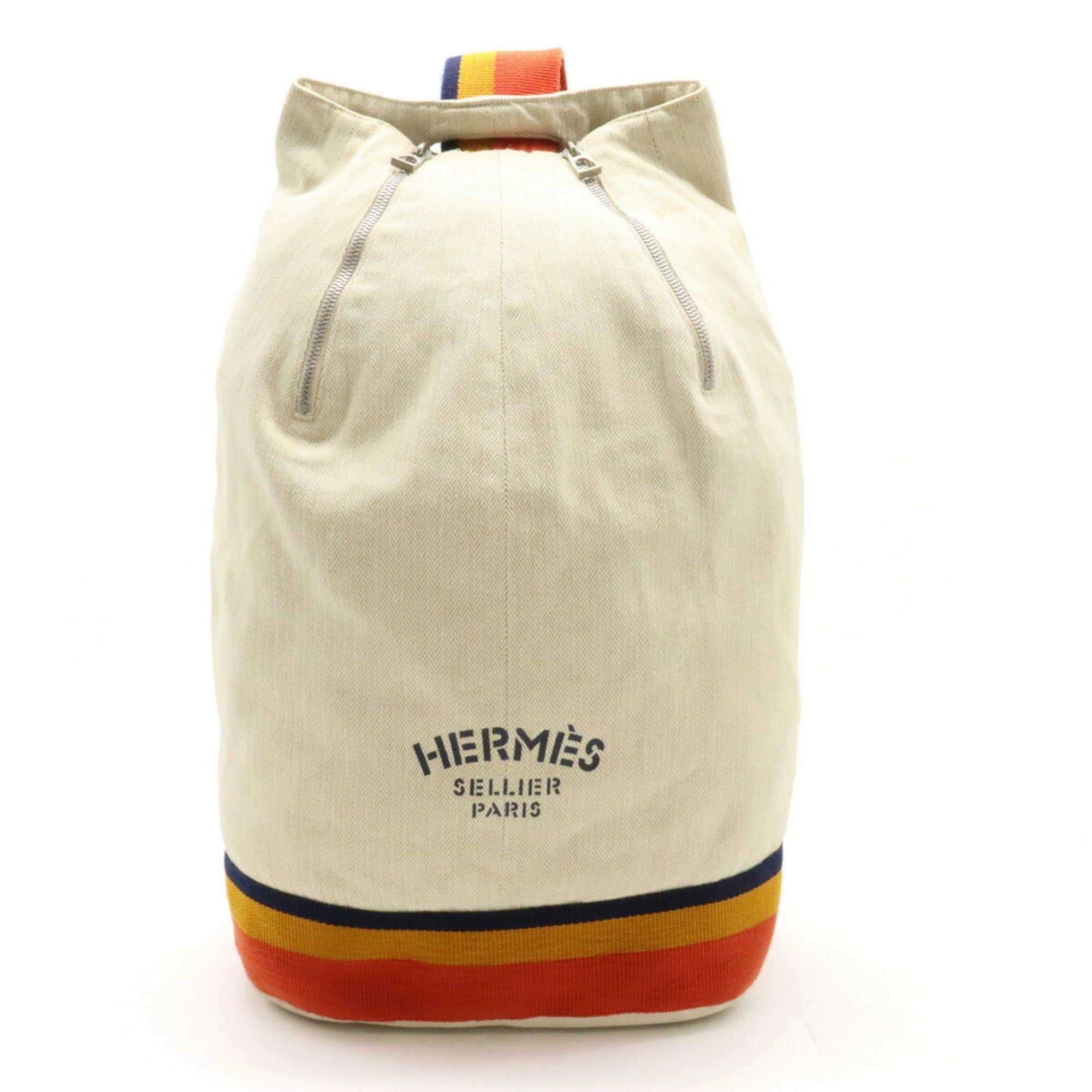 image of Hermes Cavalier Shoulder Bag, Body Canvas, Beige, Orange, Yellow, Navy in Blue, Women's