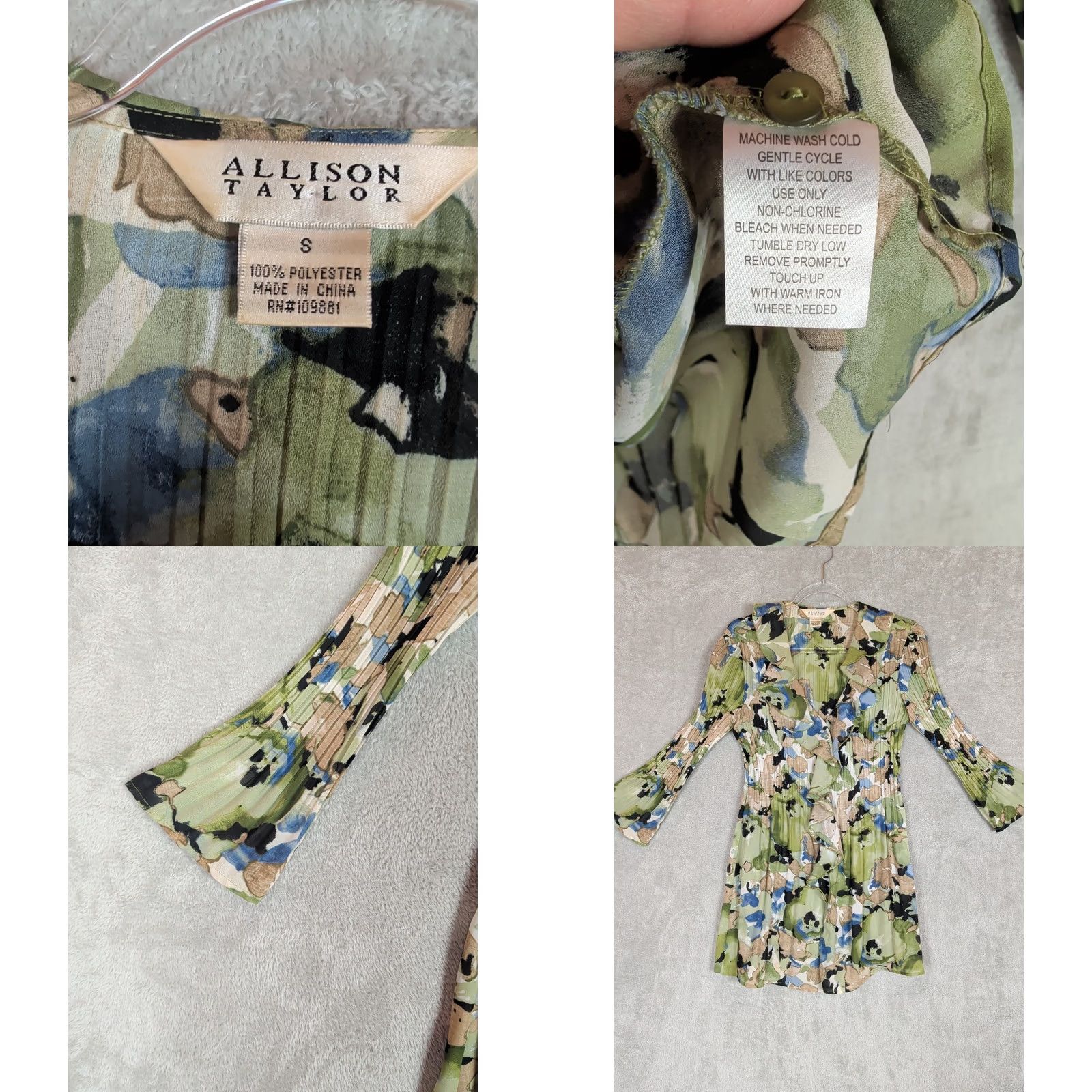 Vintage VINTAGE Allison Taylor Top Shirt Green Floral V-Neck Chiffon 3/4 Sleeve Ruffle Forest Fairy Womens S Size S / US 4 / IT 40 - 8 Thumbnail