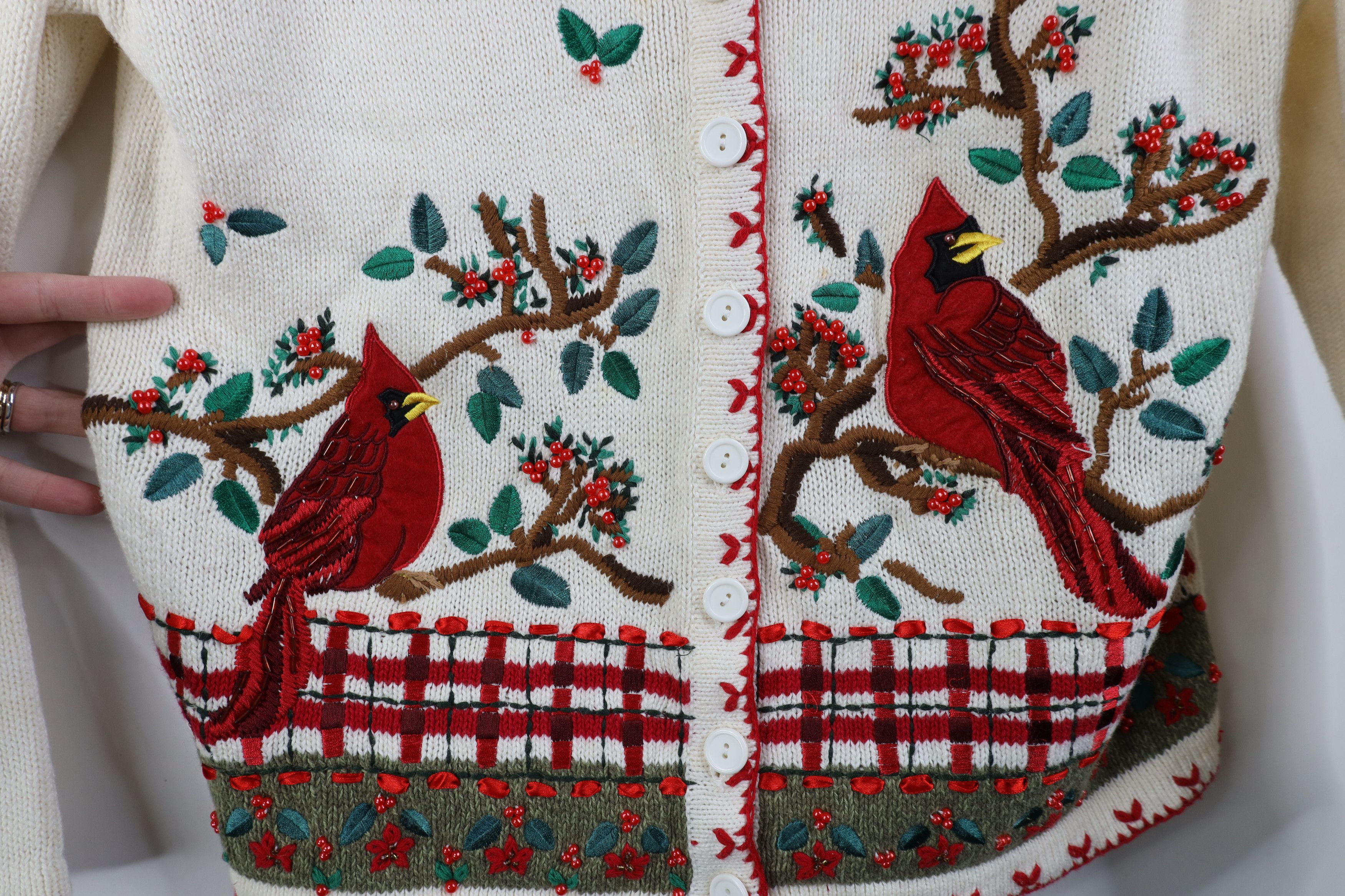Vintage Vintage 90s Y2K Babydoll Nature Cardinal Bird Flower Sweater Size M / US 6-8 / IT 42-44 - 5 Thumbnail