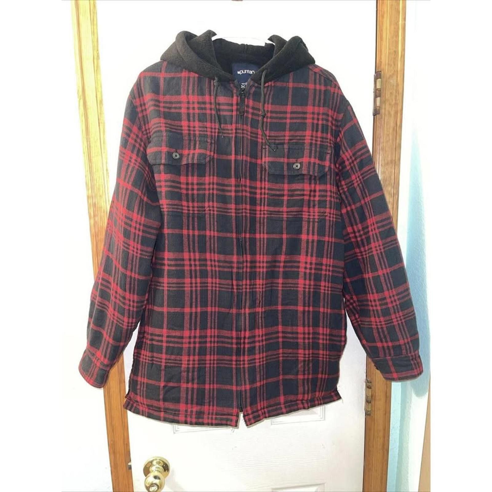 Other Puritan Men’s Red and Black Plaid Jacket with Hood Size US S / EU 44-46 / 1 - 1 Thumbnail