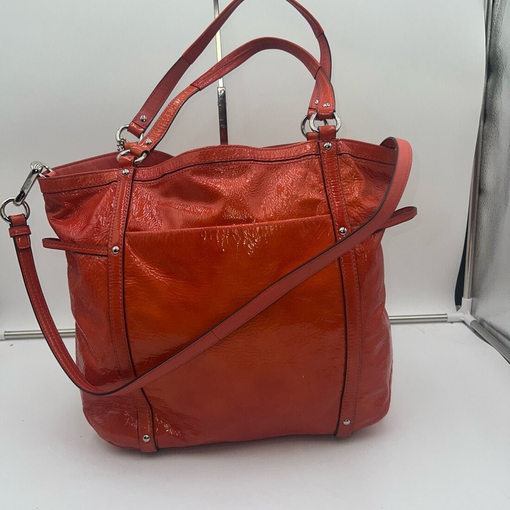 Coach Coach AUDREY OP ART CORAL Peach Patent Leather Tote Shoulder Size ONE SIZE - 8 Thumbnail