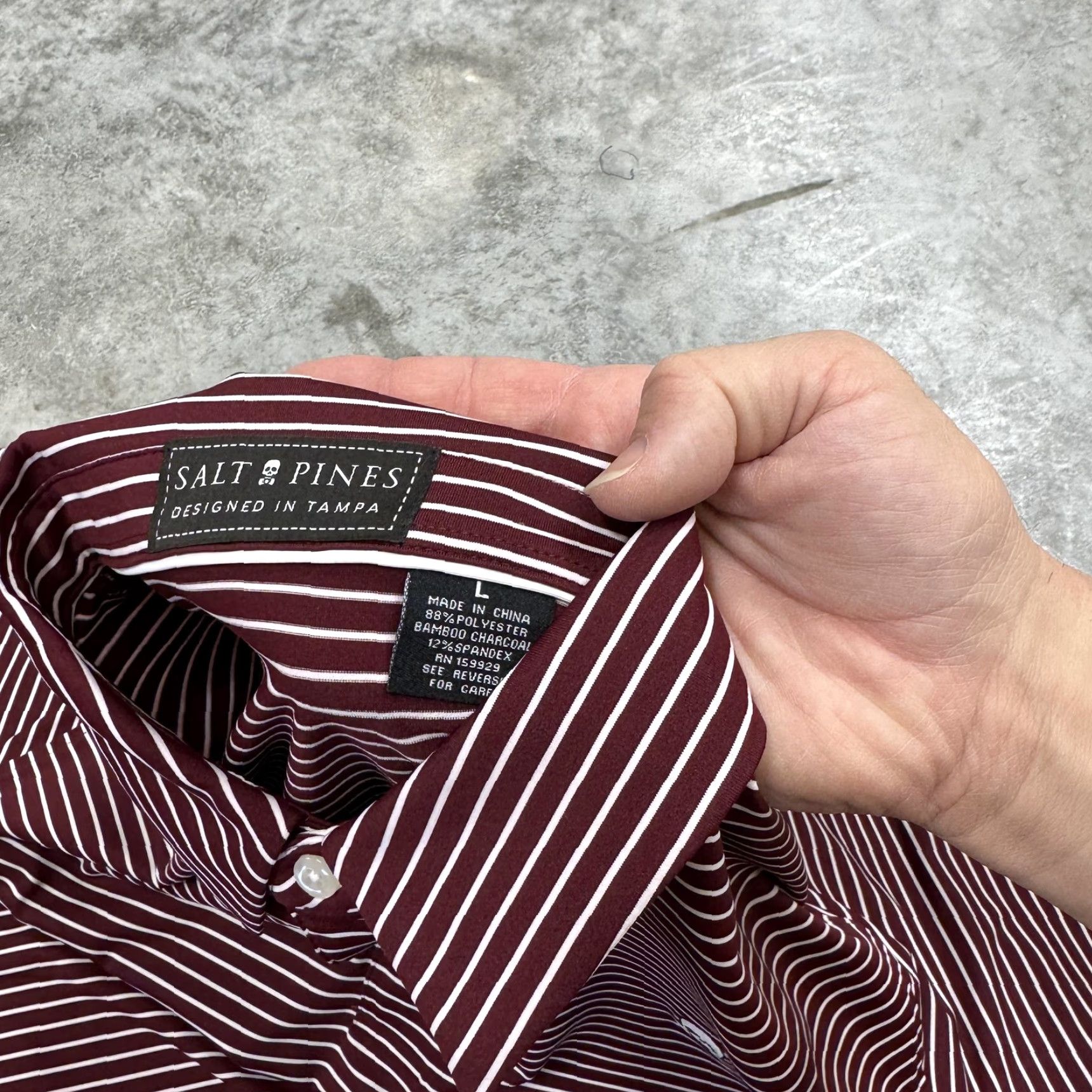 Vintage Salt Pines Polo Shirt Mens XL Burgundy White Stripe Golf Skull Logo Stretch Size US XL / EU 56 / 4 - 4 Thumbnail