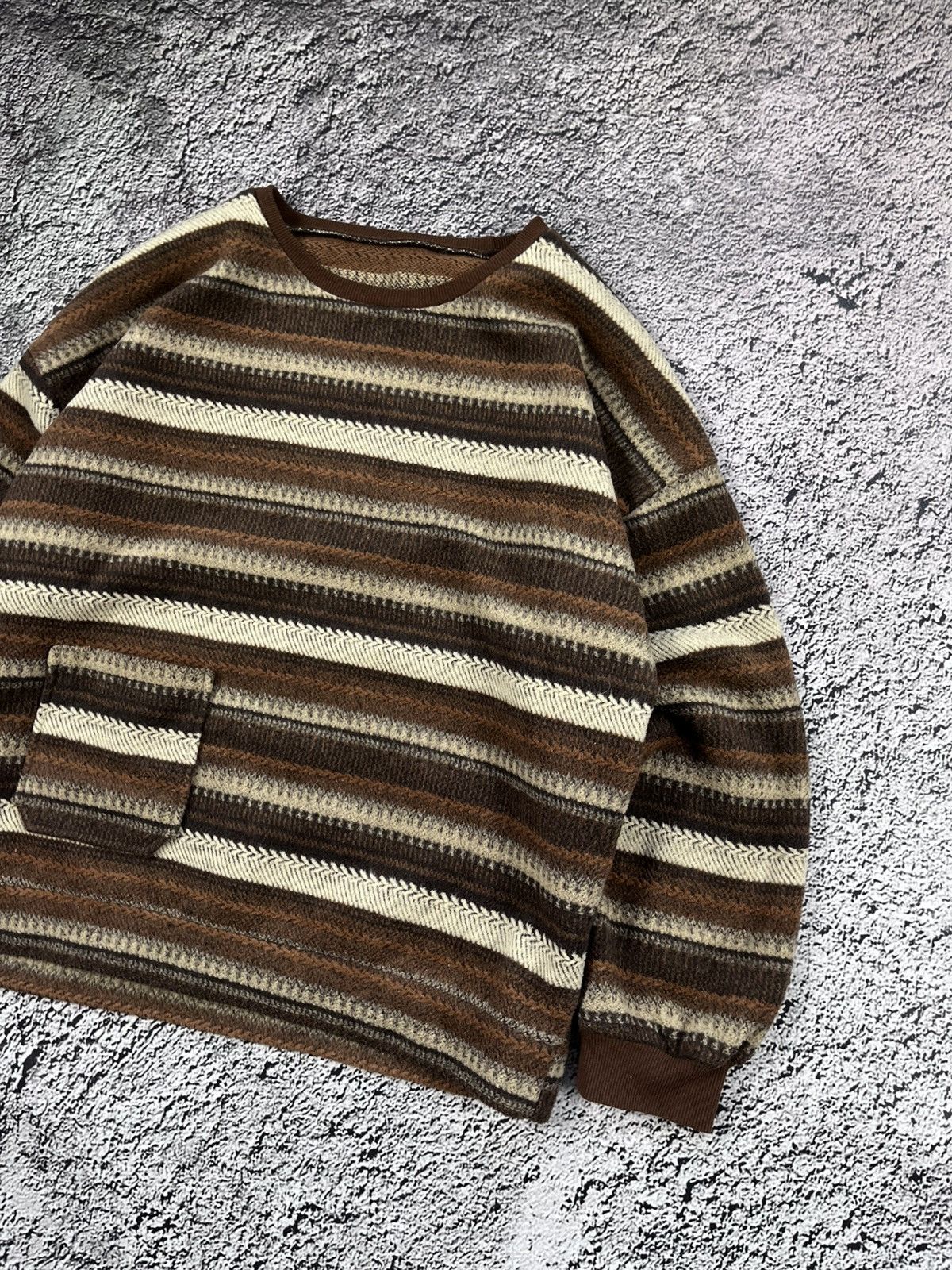 Vintage Vintage 90s striped one pocket sweater fleece rare size L Size US L / EU 52-54 / 3 - 4 Thumbnail