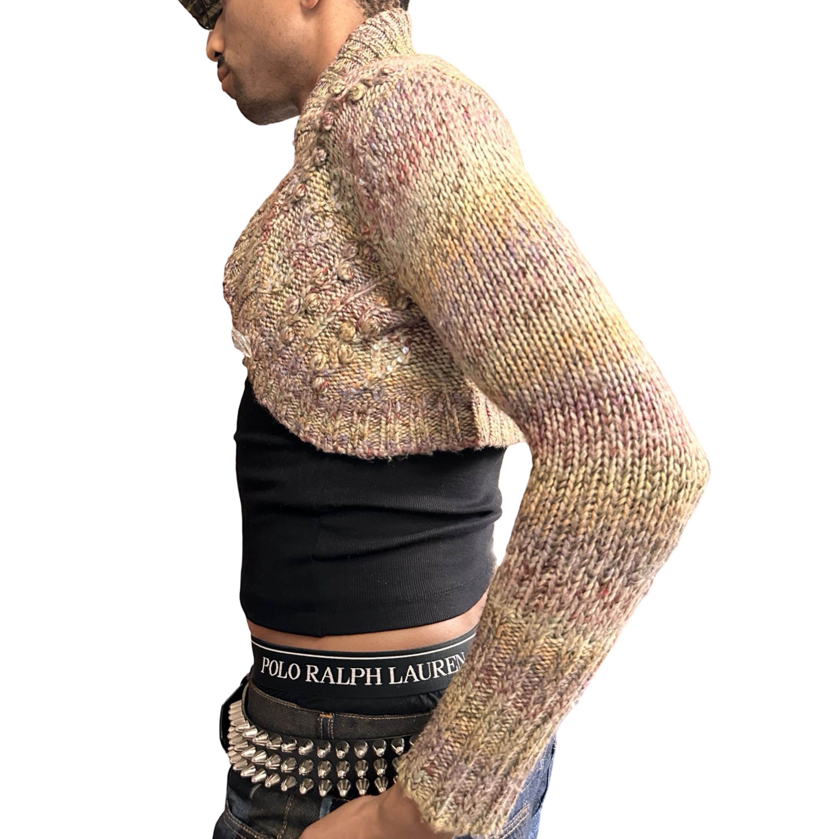 DKNY Vintage Tan Speckle Cable Knit Shrug Sequin Sweater - Medium Size M / US 6-8 / IT 42-44 - 6 Thumbnail