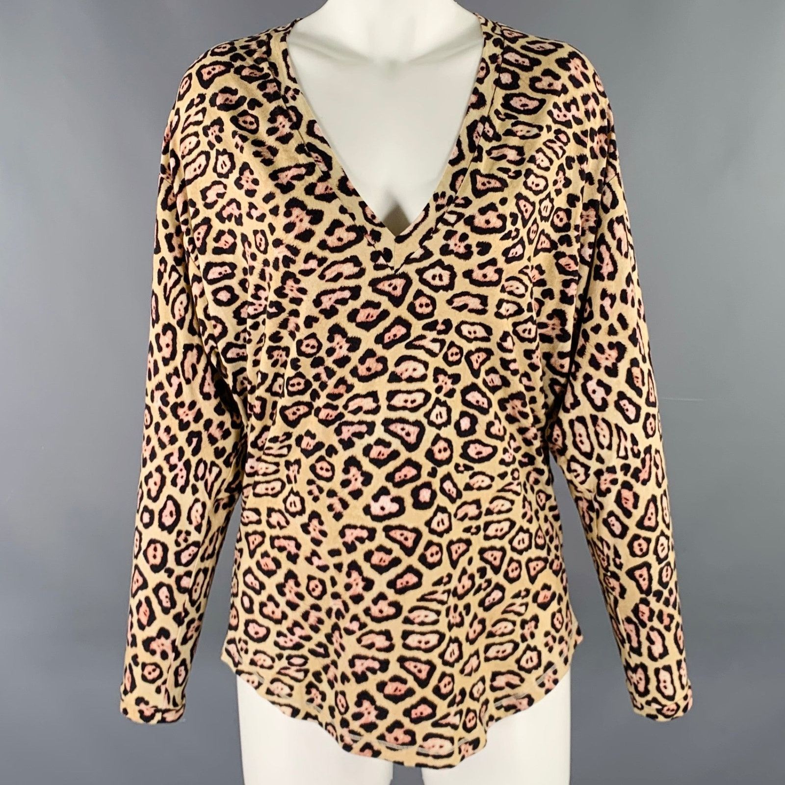 Givenchy GIVENCHY Beige Brown Viscose Animal Print V-Neck Casual Top Size S / US 4 / IT 40 - 1 Thumbnail