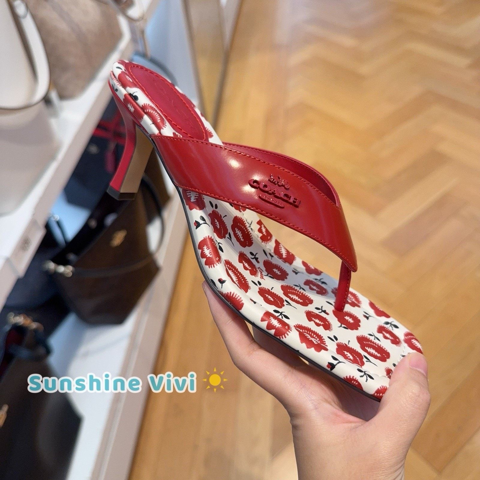 Coach NEW COACH Women's Thong Kitten Heel Floral Bold Red CBM86 Size US 5.5 / IT 35.5 - 3 Thumbnail