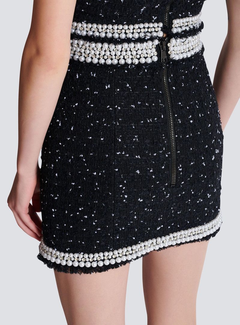 Balmain o1s1wg110526 Embroidered Polka-Dot Tweed Skirt in Black Size 26" / US 2 / IT 38 - 6 Thumbnail