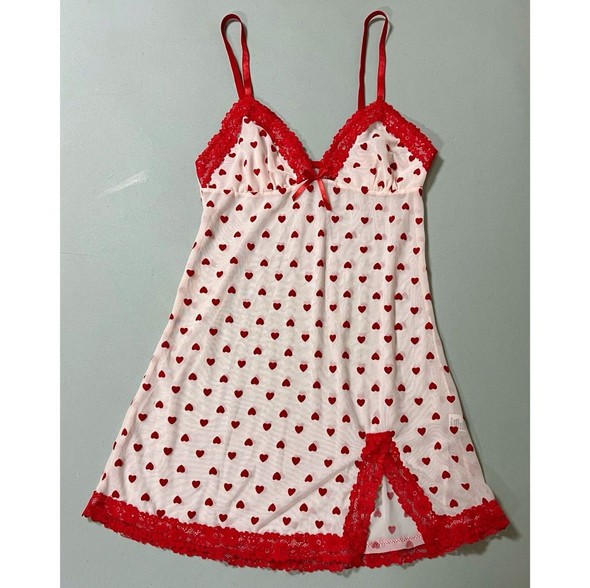 Vintage Red Hearts Slip Nightie Nightgown Lingerie Dress Size S ♥️✨ Size S / US 4 / IT 40 - 2 Thumbnail